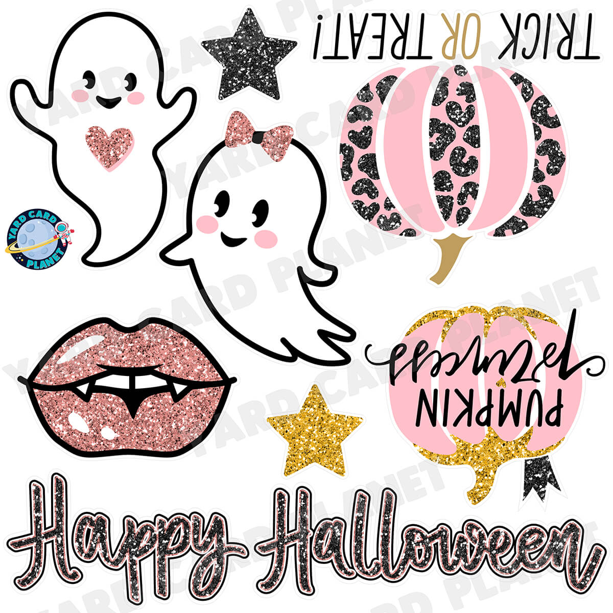Cute Girly Glitter Happy Halloween Half Sheet Yard Card Flair Set