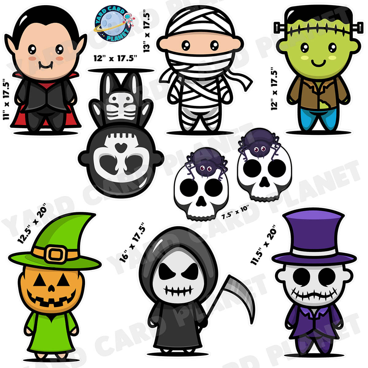 Halloween Little Spooky Monsters Half Sheet Yard Card Flair Set