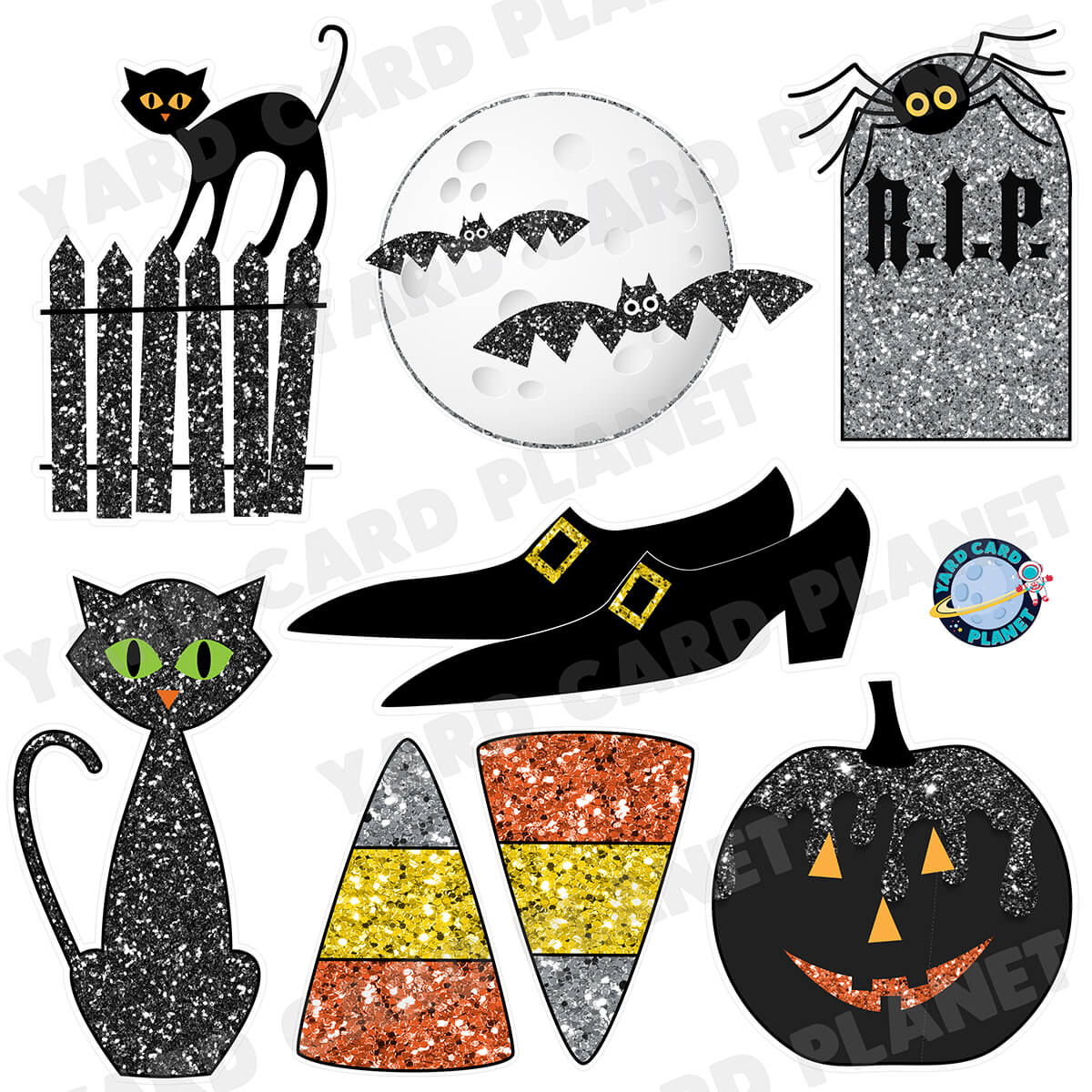 Glitter Pattern Halloween Essentials Half Sheet Yard Card Flair Set