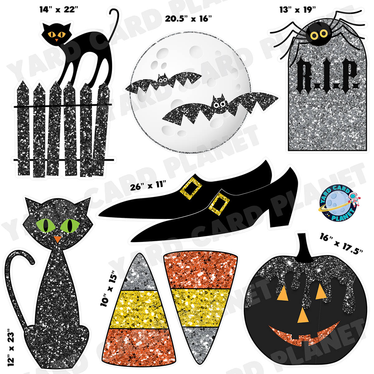 Glitter Pattern Halloween Essentials Half Sheet Yard Card Flair Set