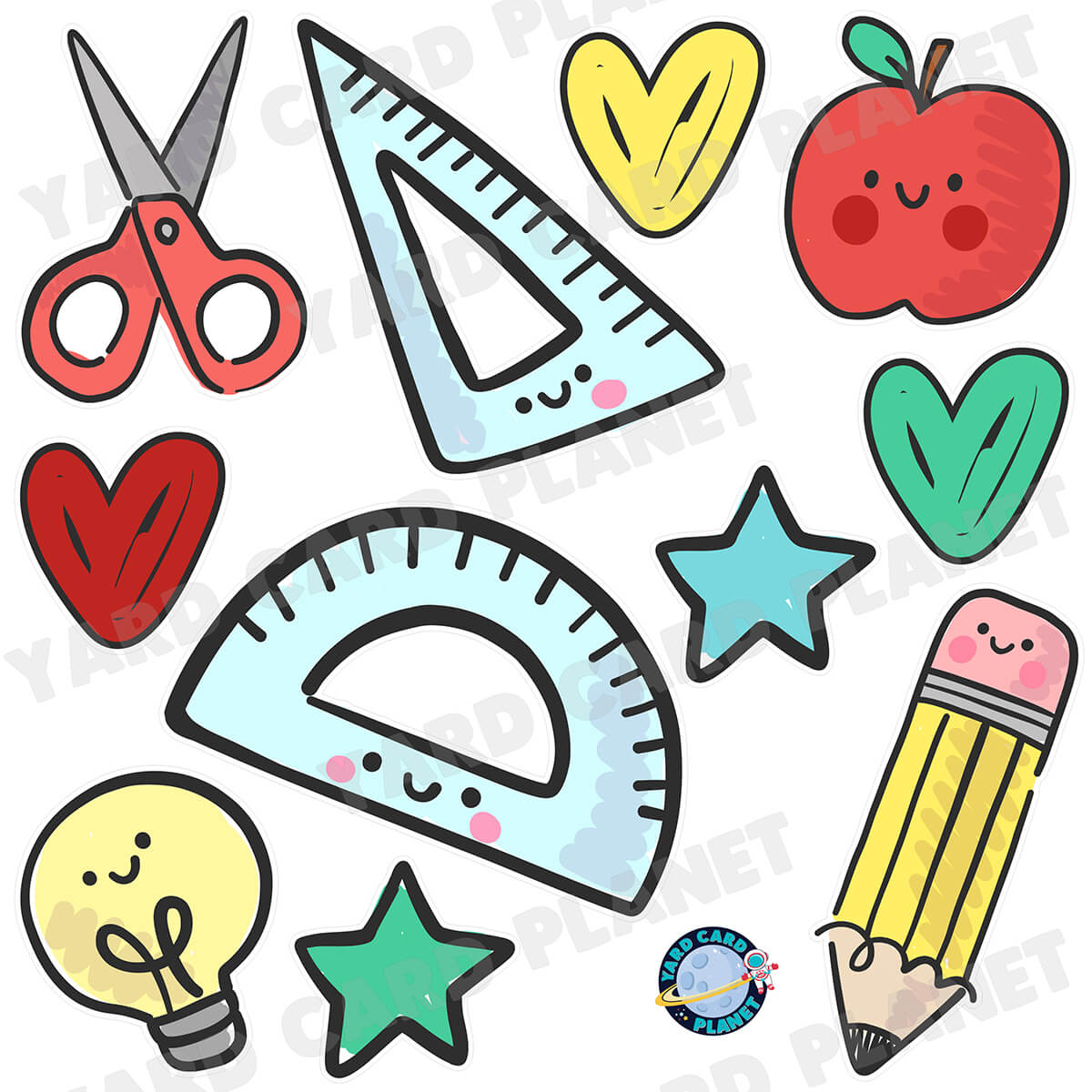 Happy School Supplies Half Sheet Yard Card Flair Set