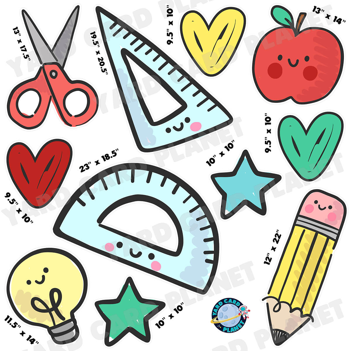 Happy School Supplies Half Sheet Yard Card Flair Set
