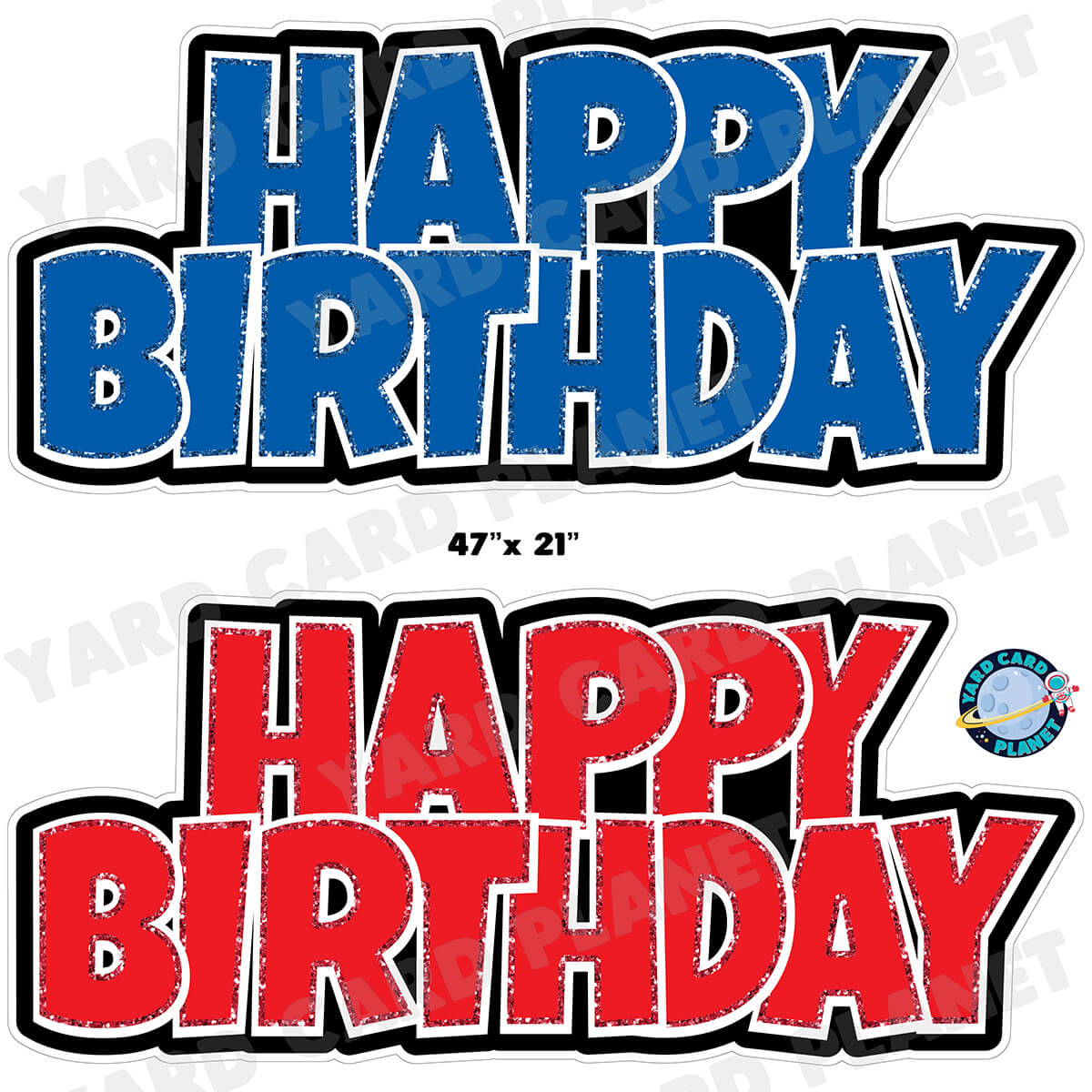 Happy Birthday Luckiest Guy EZ Quick Signs with Glitter Trim in Blue and Red Half Sheet Yard Card Set