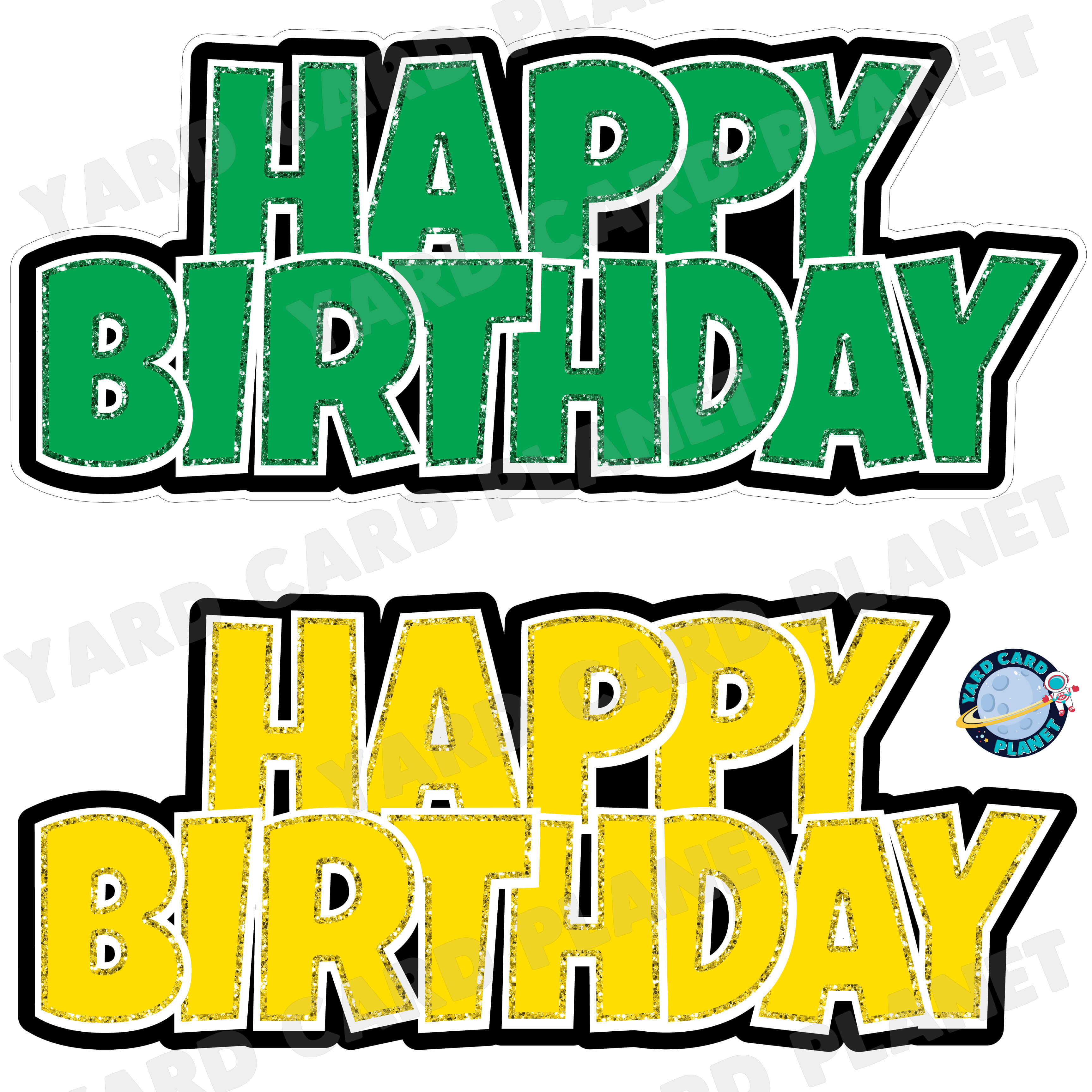 Happy Birthday Luckiest Guy EZ Quick Signs with Glitter Trim in Green and Yellow Half Sheet Yard Card Set