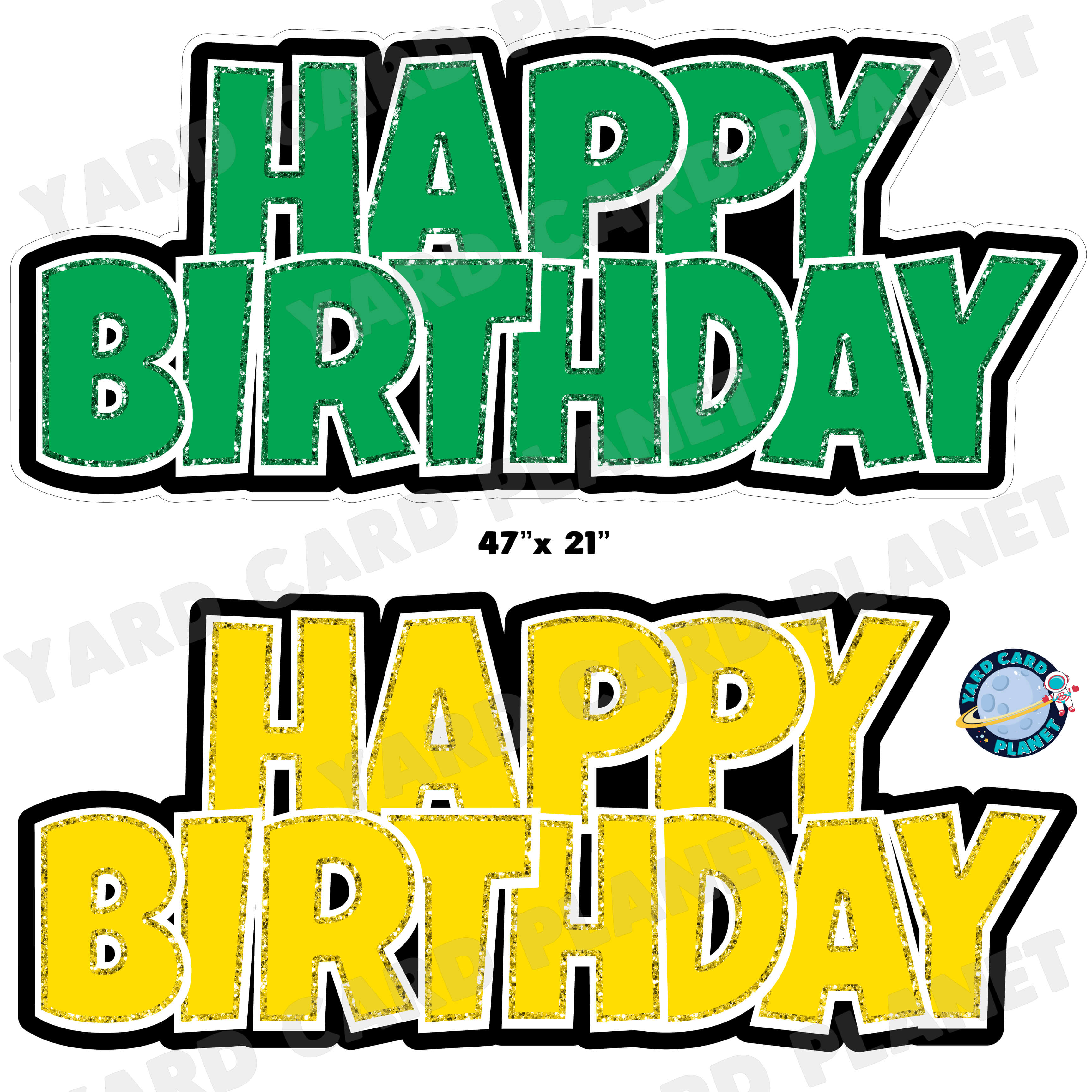 Happy Birthday Luckiest Guy EZ Quick Signs with Glitter Trim in Green and Yellow Half Sheet Yard Card Set