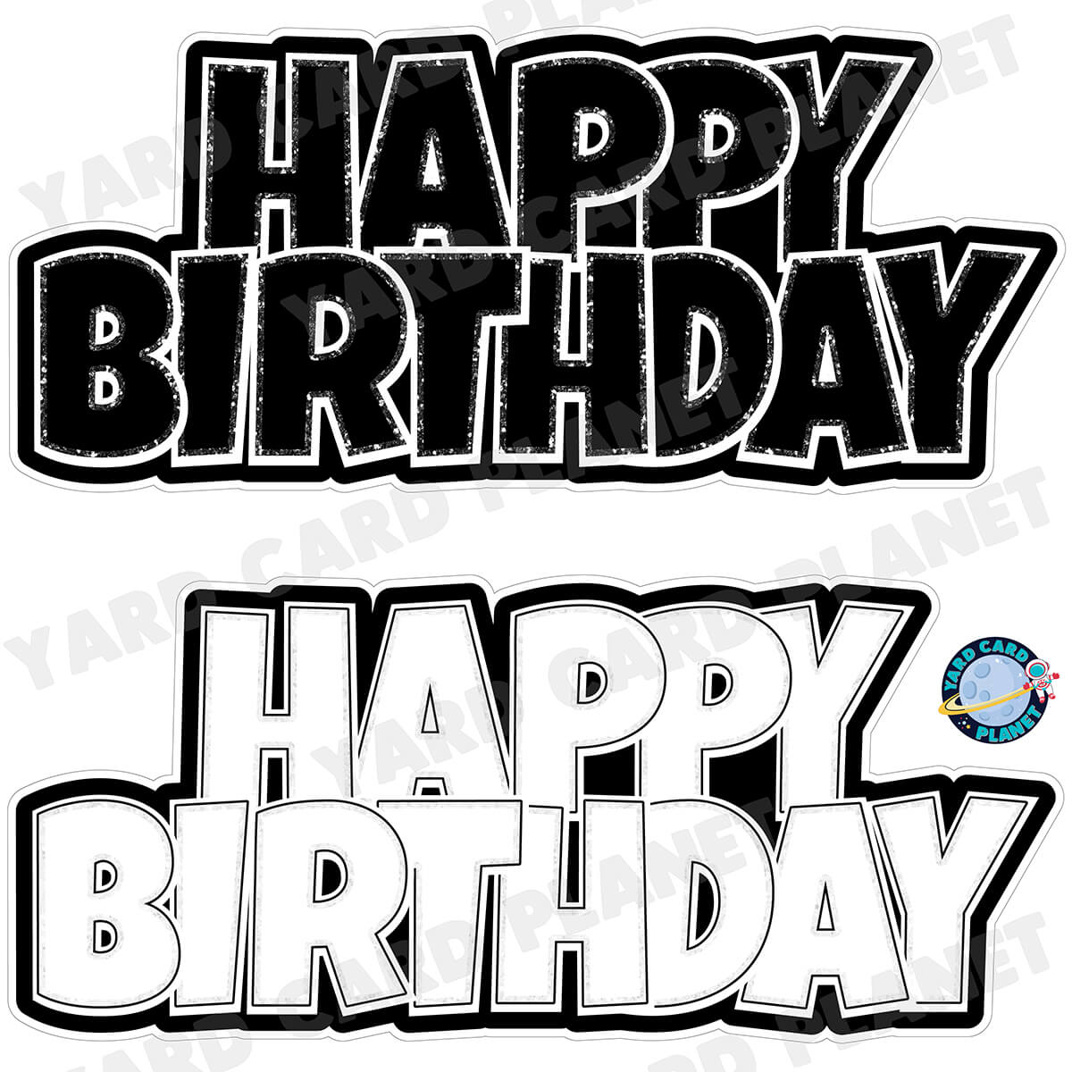Happy Birthday Luckiest Guy EZ Quick Signs with Glitter Trim in Black and White Half Sheet Yard Card Set