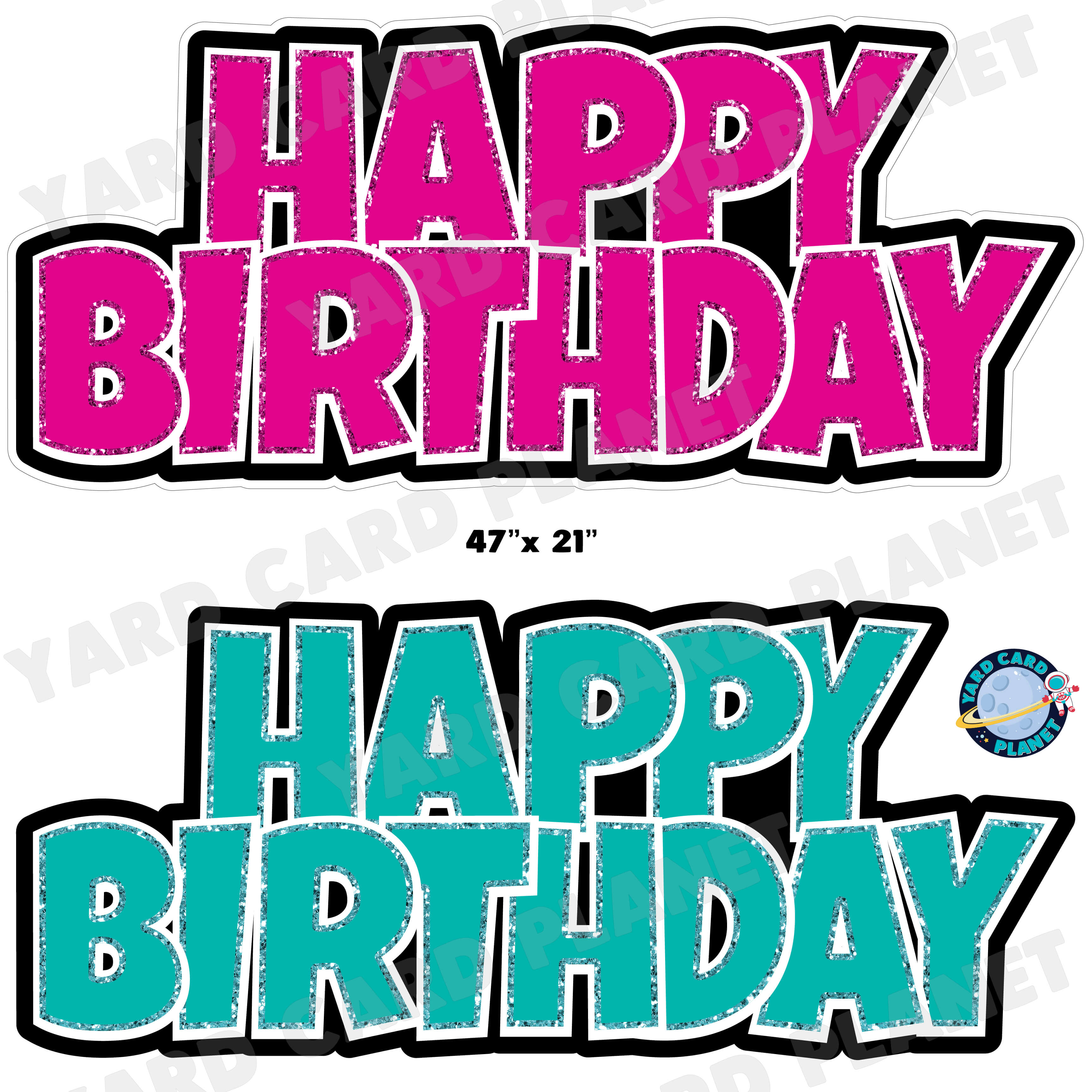 Happy Birthday Luckiest Guy EZ Quick Signs with Glitter Trim in Hot Pink and Teal Half Sheet Yard Card Set