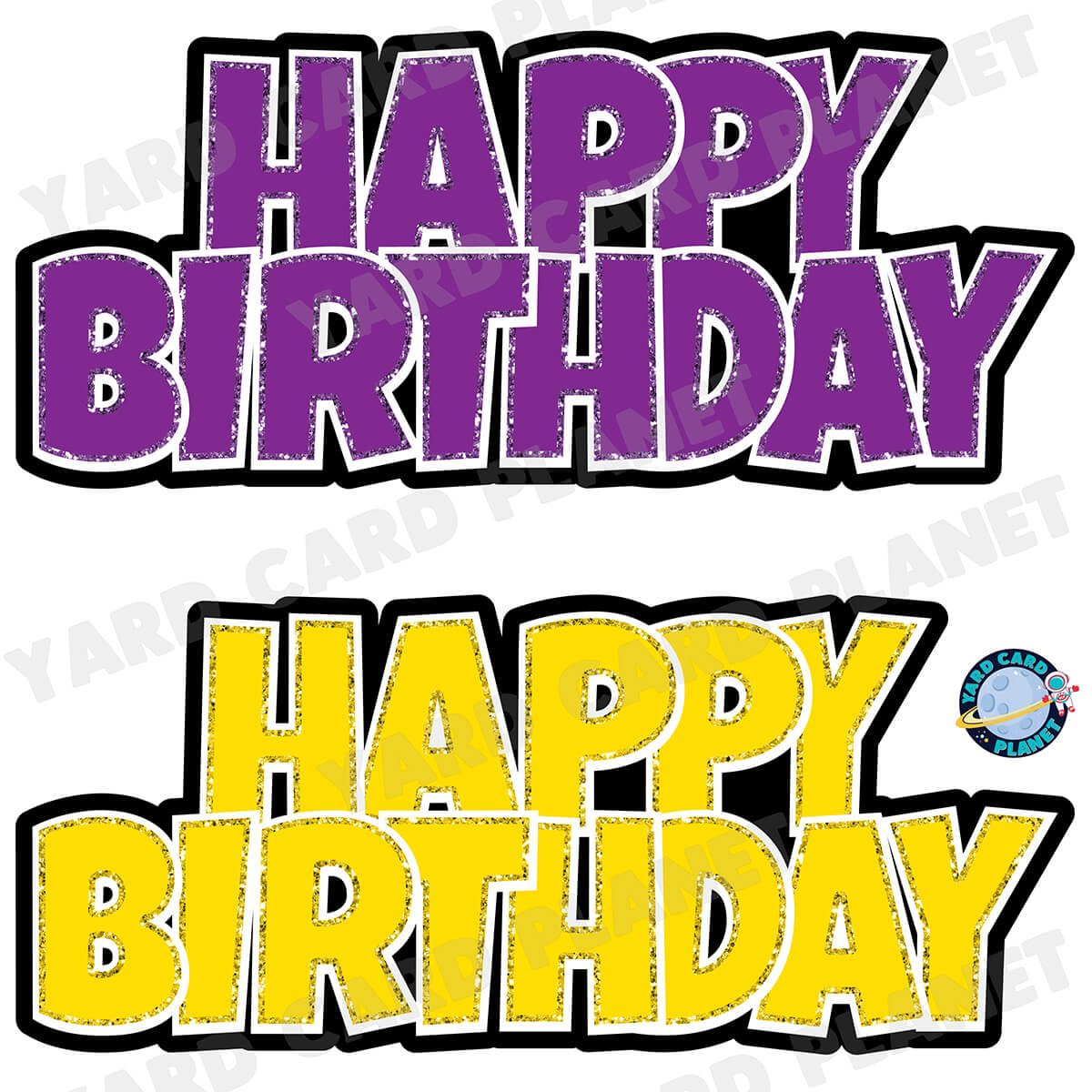 Happy Birthday Luckiest Guy EZ Quick Signs with Glitter Trim in Purple and Yellow Half Sheet Yard Card Set