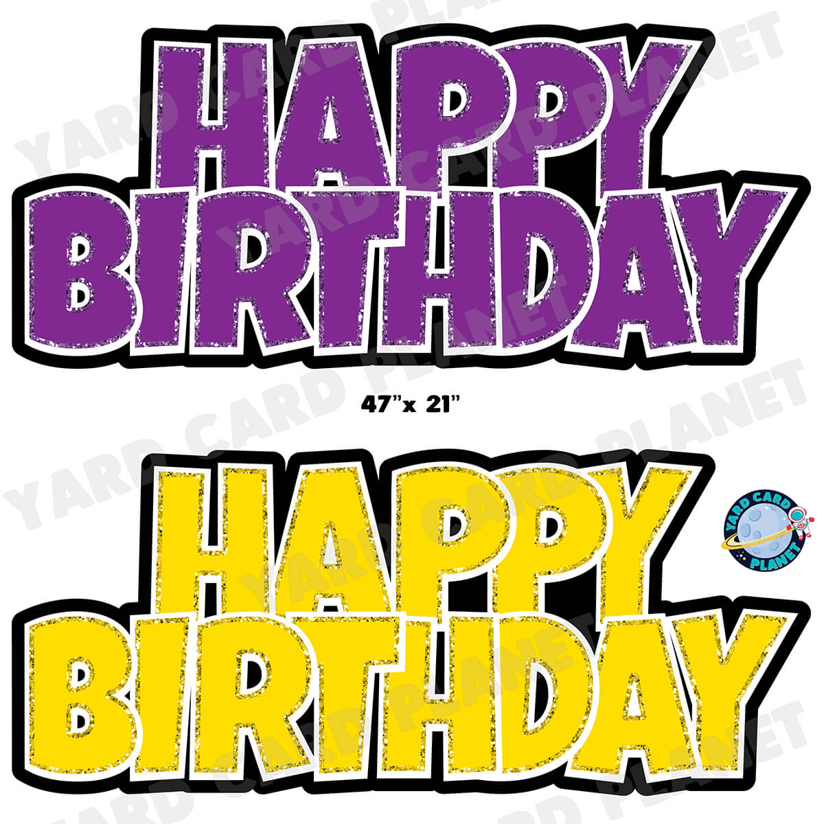 Happy Birthday Luckiest Guy EZ Quick Signs with Glitter Trim in Purple and Yellow Half Sheet Yard Card Set