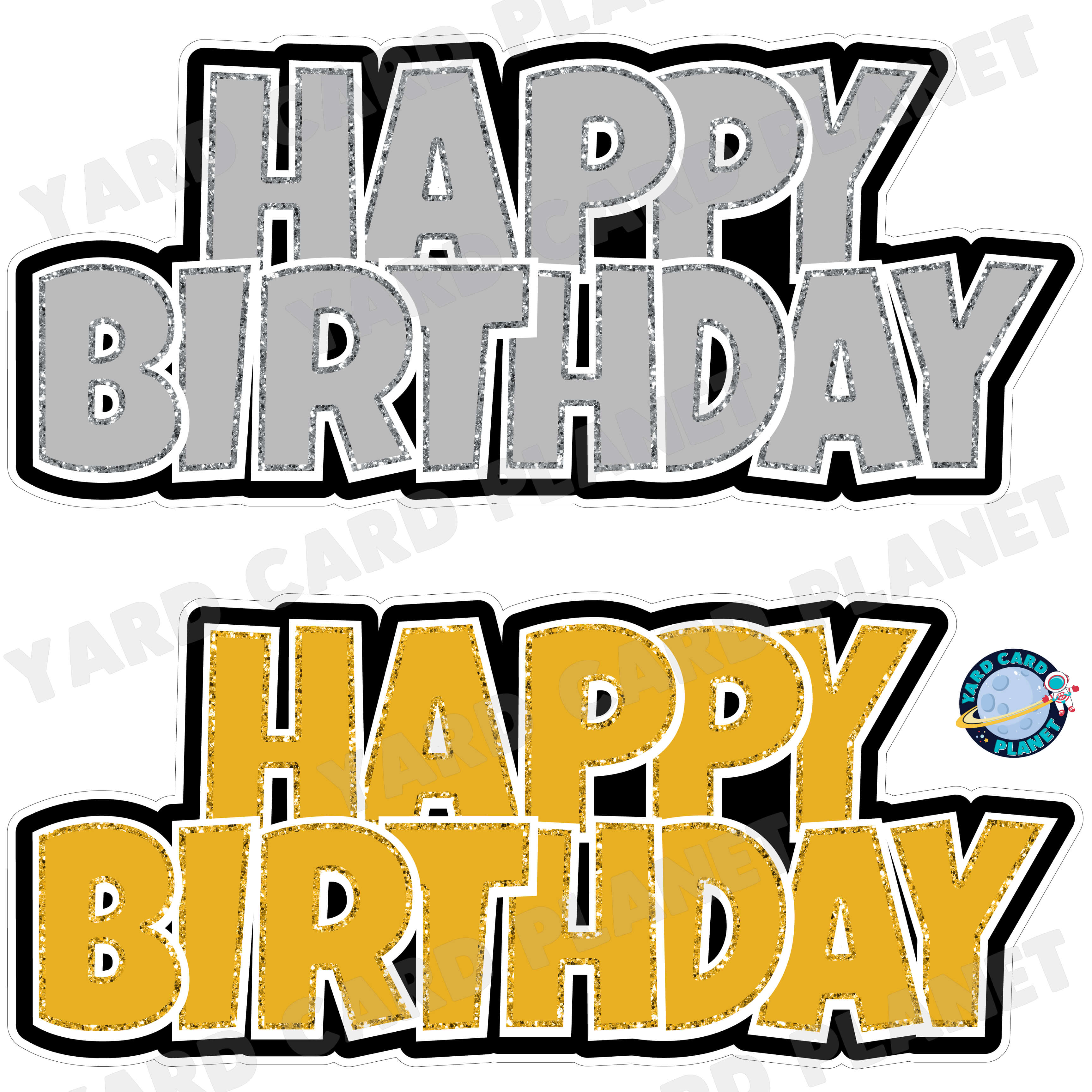 Happy Birthday Luckiest Guy EZ Quick Signs with Glitter Trim in Silver and Gold Half Sheet Yard Card Set