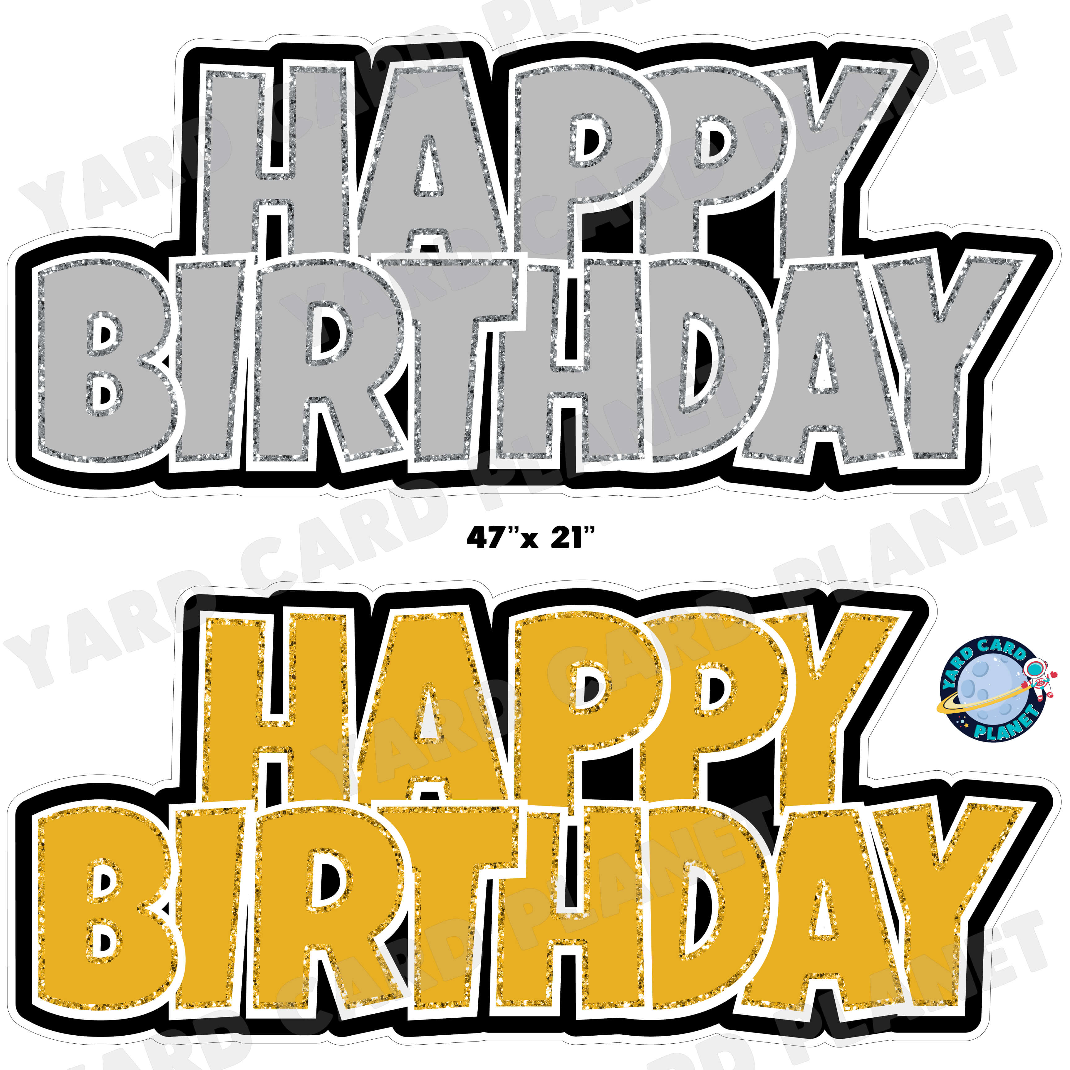 Happy Birthday Luckiest Guy EZ Quick Signs with Glitter Trim in Silver and Gold Half Sheet Yard Card Set