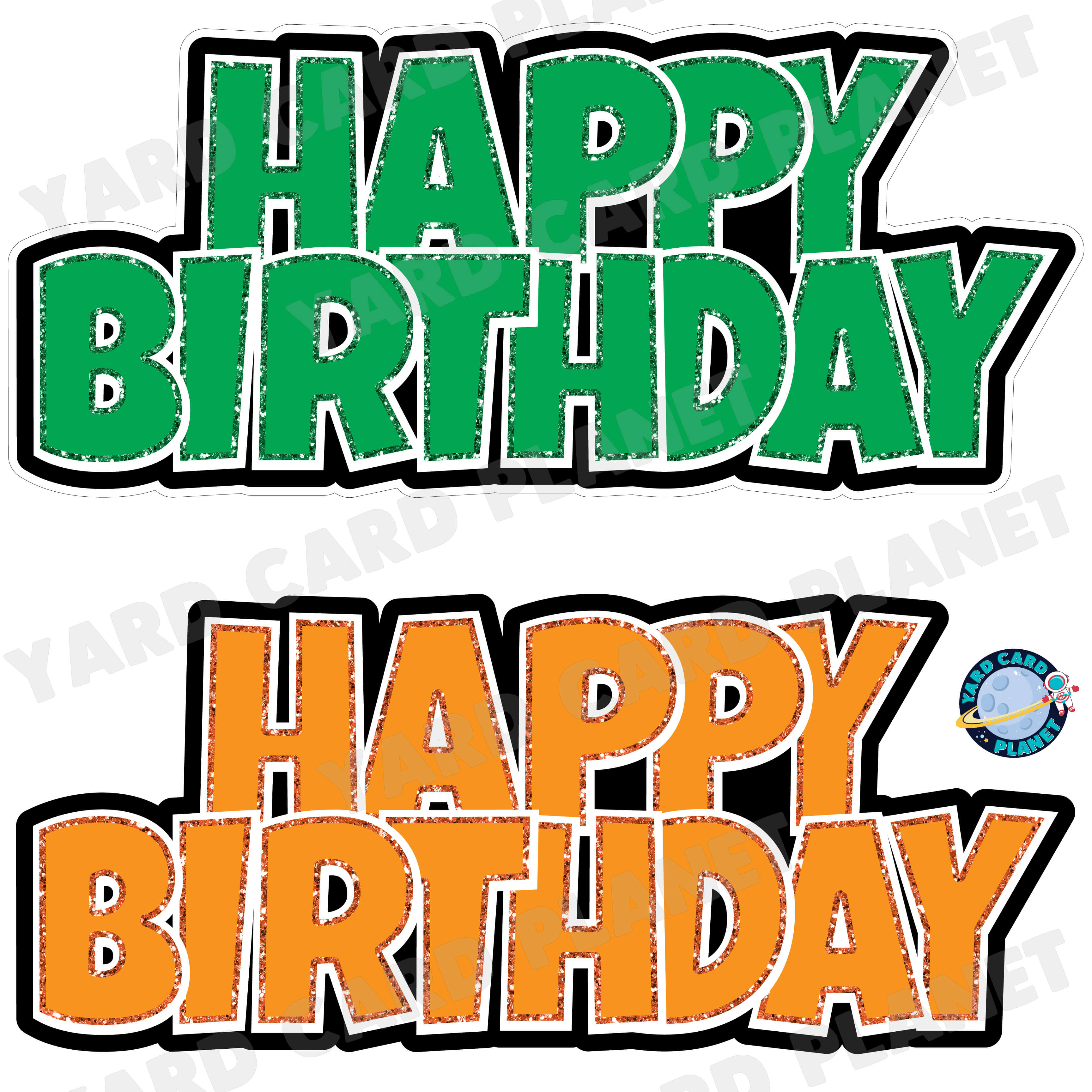 Happy Birthday Luckiest Guy EZ Quick Signs with Glitter Trim in Green and Orange Half Sheet Yard Card Set