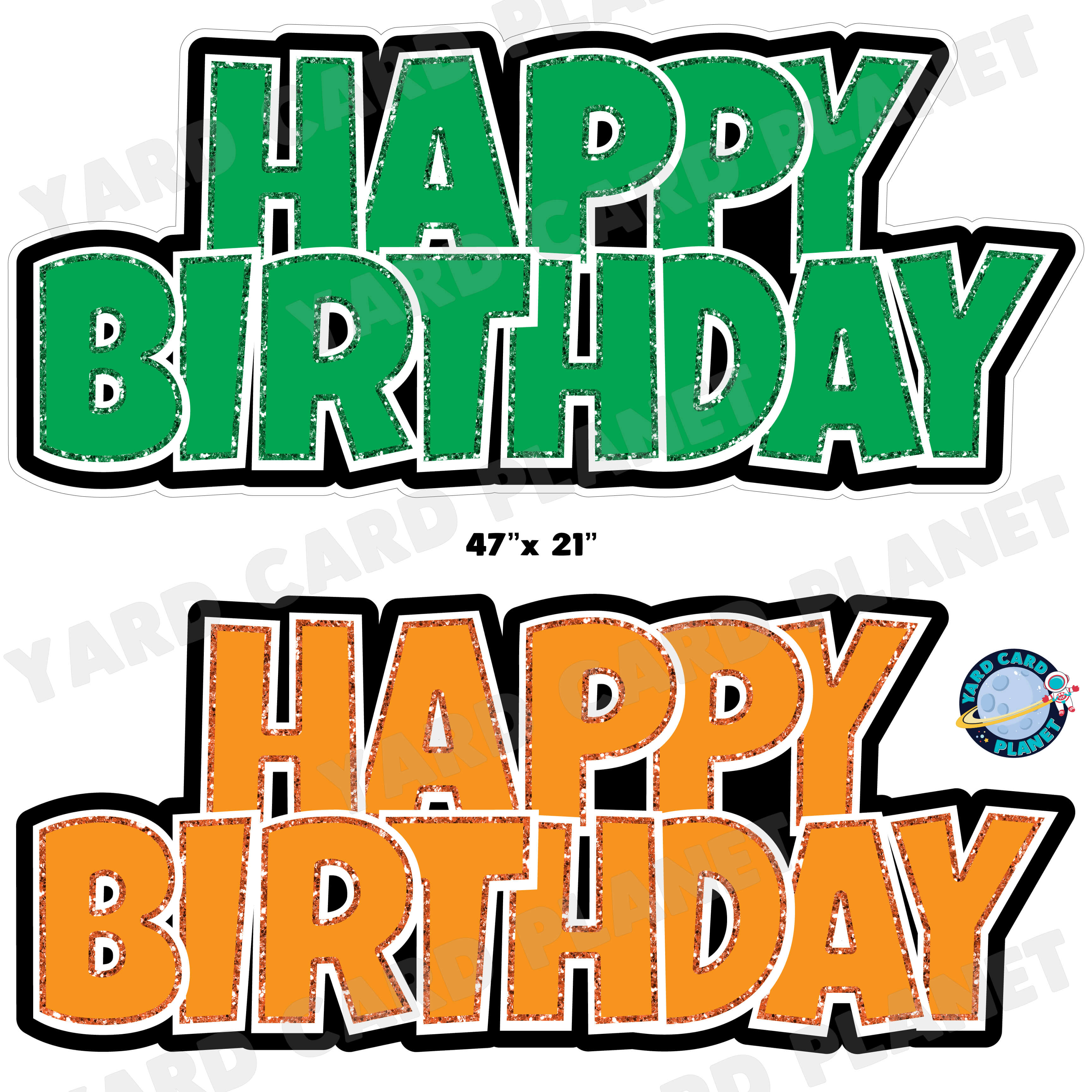 Happy Birthday Luckiest Guy EZ Quick Signs with Glitter Trim in Green and Orange Half Sheet Yard Card Set