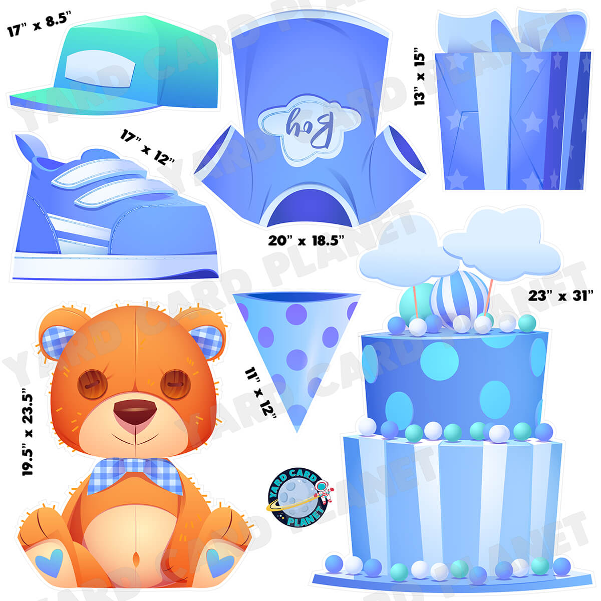 Baby Boy Birthday Half Sheet Yard Card Flair Set