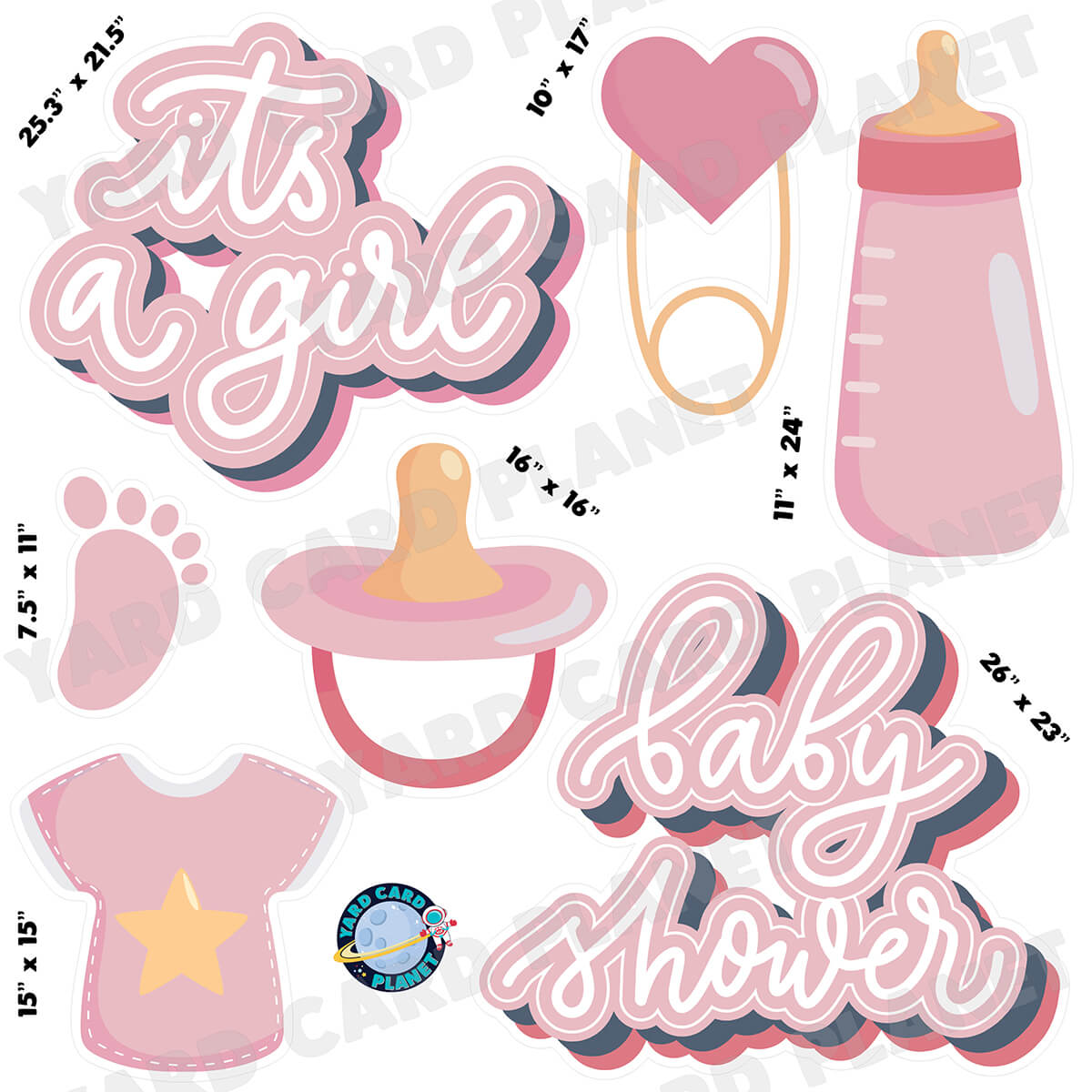 It's A Girl Baby Shower Half Sheet Yard Card Flair Set