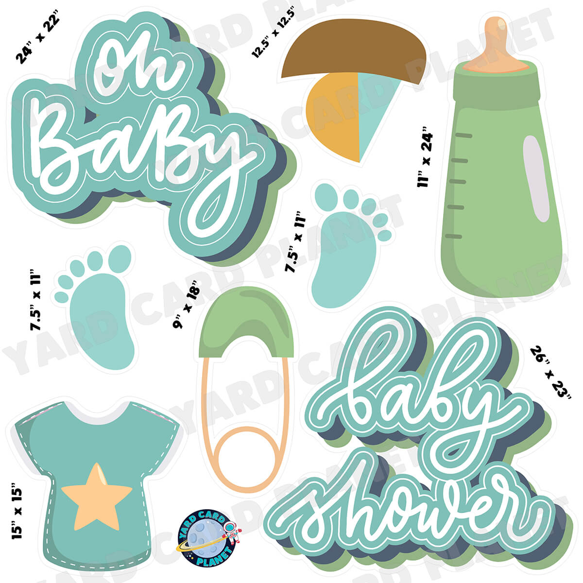 Oh Baby Boy Baby Shower Half Sheet Yard Card Flair Set