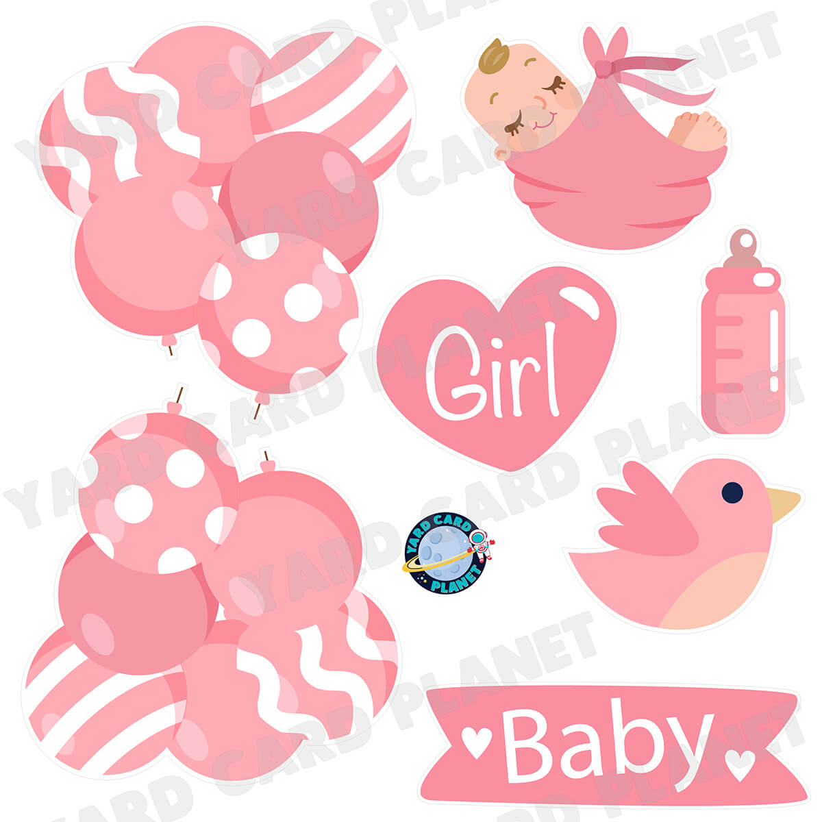 New Baby Girl Announcement Half Sheet Yard Card Flair Set