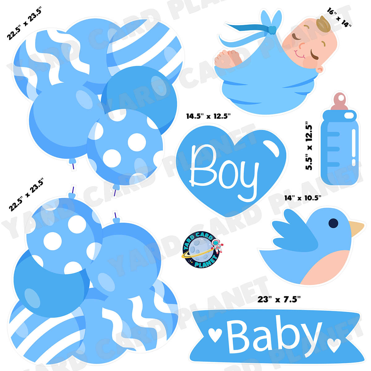 New Baby Boy Announcement Half Sheet Yard Card Flair Set