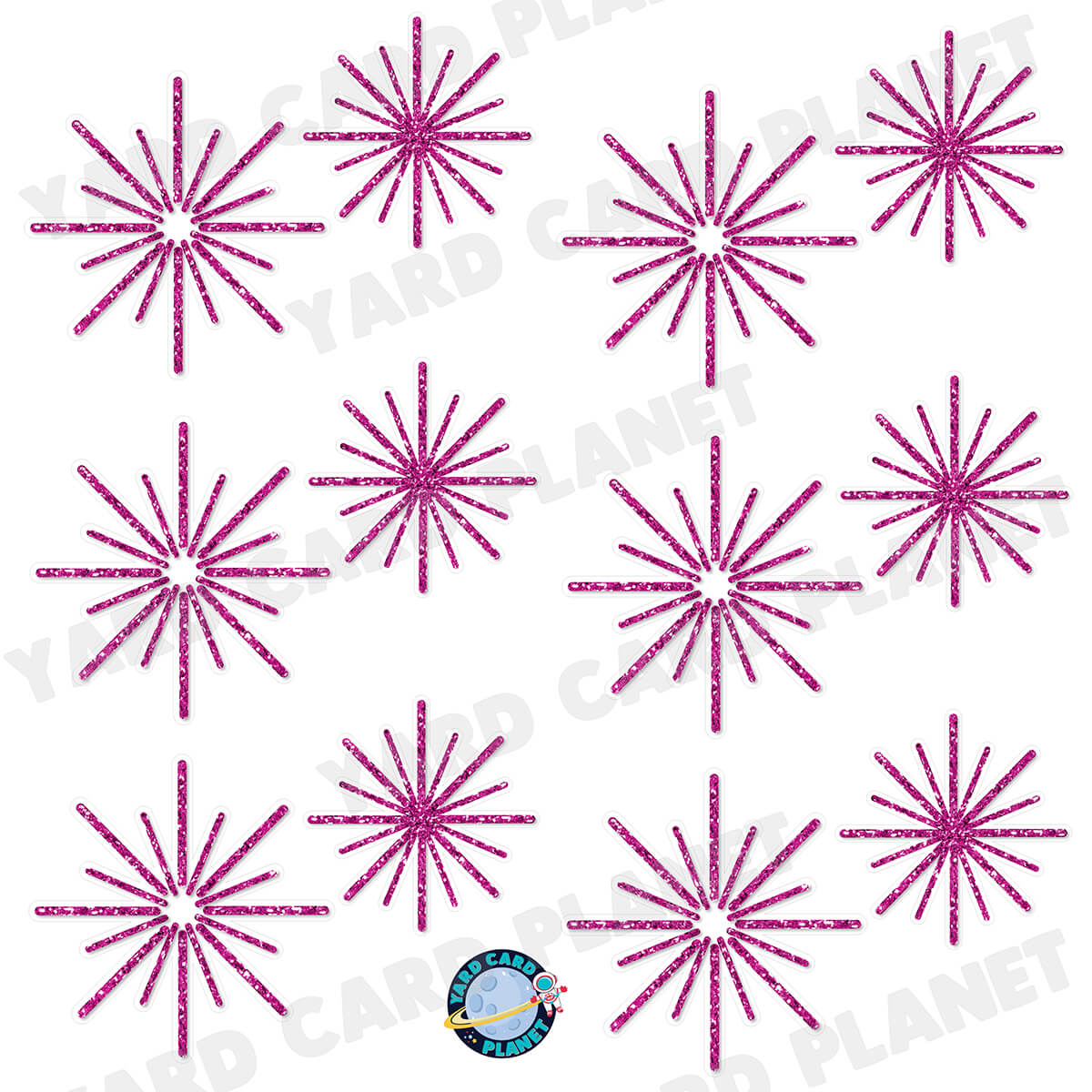 Hot Pink Glitter Pattern Starbursts Half Sheet Yard Card Flair Set