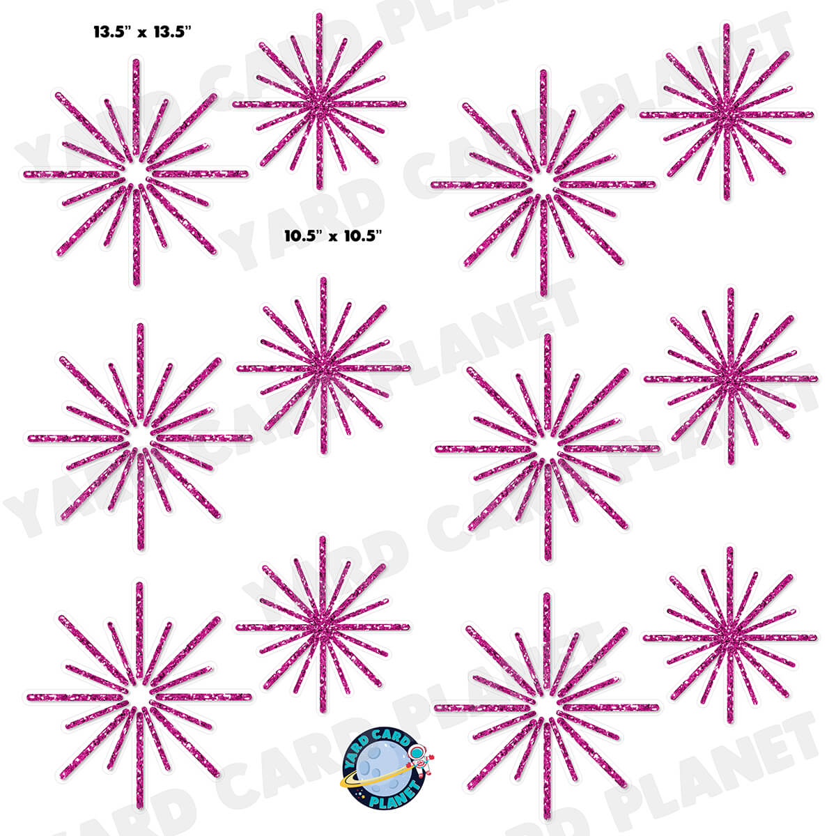 Hot Pink Glitter Pattern Starbursts Half Sheet Yard Card Flair Set