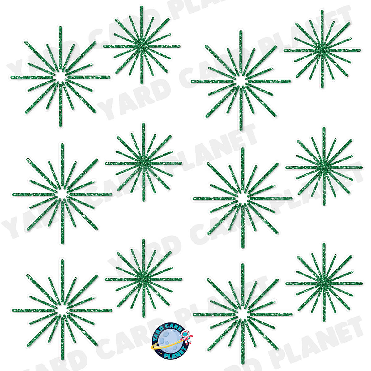 Green Glitter Pattern Starbursts Half Sheet Yard Card Flair Set