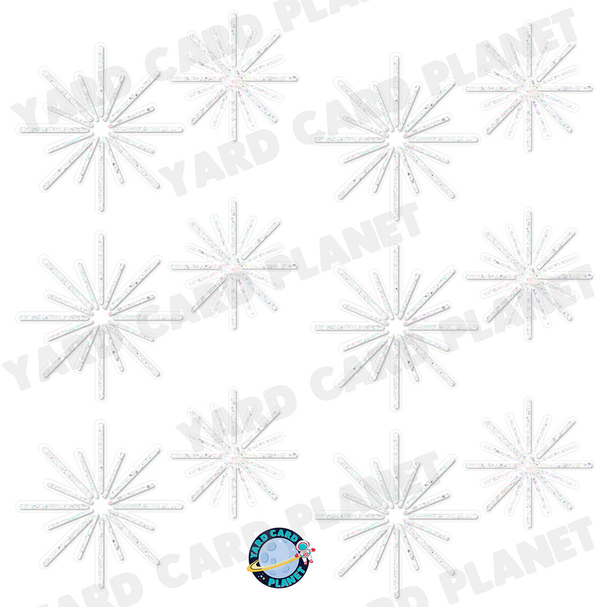 White Glitter Pattern Starbursts Half Sheet Yard Card Flair Set