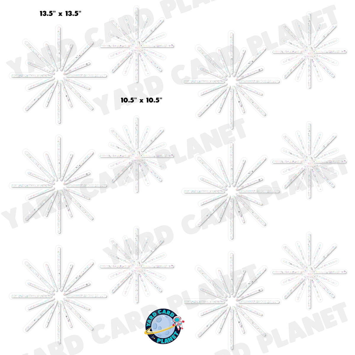 White Glitter Pattern Starbursts Half Sheet Yard Card Flair Set