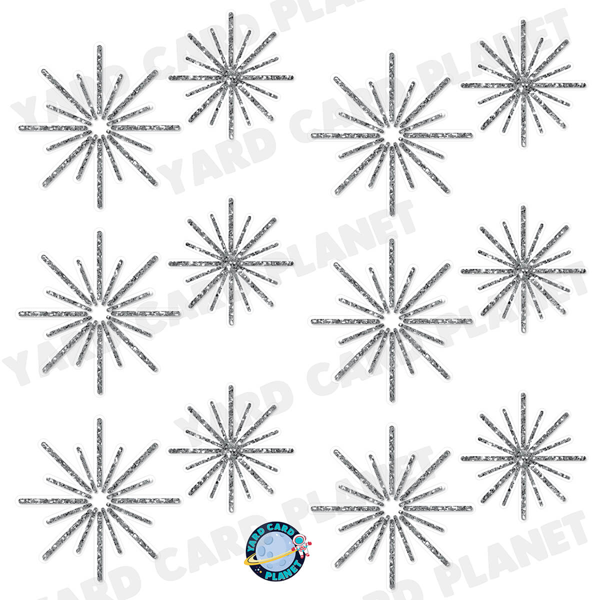 Silver Glitter Pattern Starbursts Half Sheet Yard Card Flair Set