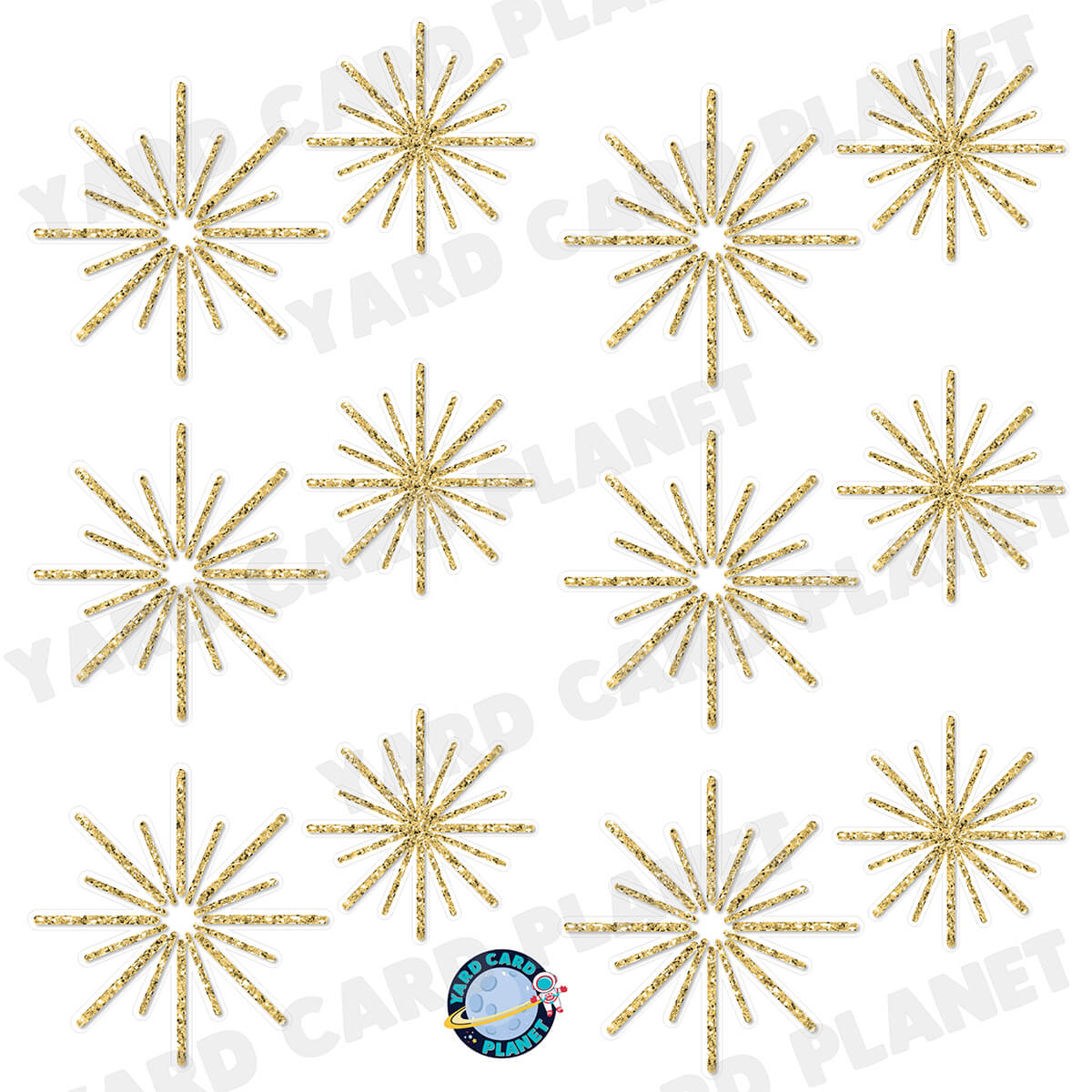 Gold Glitter Pattern Starbursts Half Sheet Yard Card Flair Set