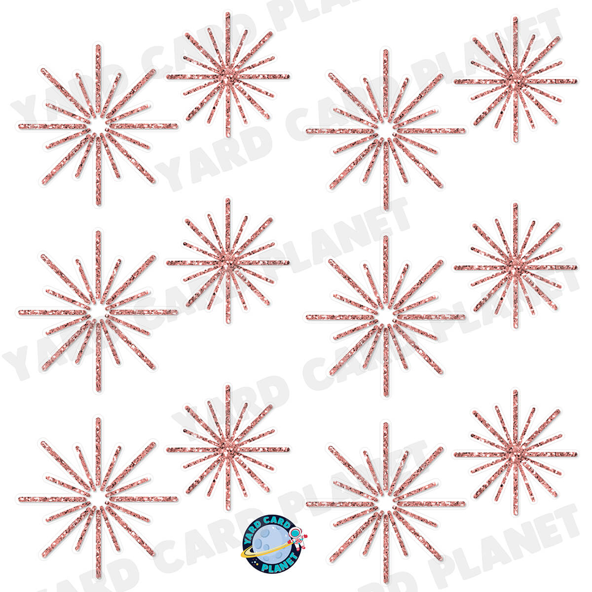 Rose Gold Glitter Pattern Starbursts Half Sheet Yard Card Flair Set