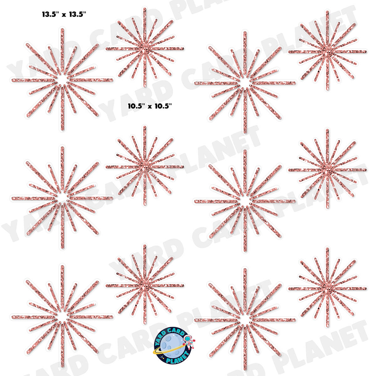 Rose Gold Glitter Pattern Starbursts Half Sheet Yard Card Flair Set