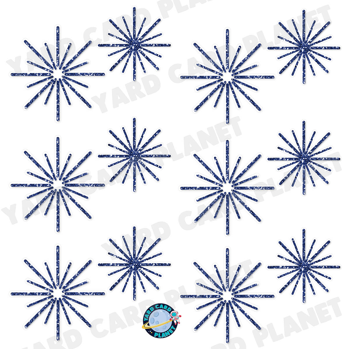 Navy Blue Glitter Pattern Starbursts Half Sheet Yard Card Flair Set