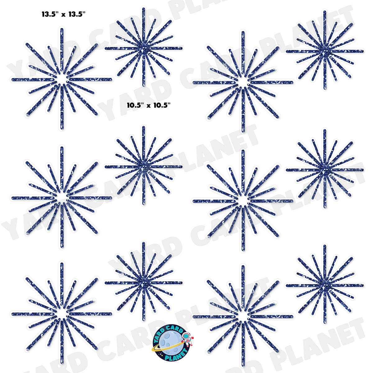 Navy Blue Glitter Pattern Starbursts Half Sheet Yard Card Flair Set
