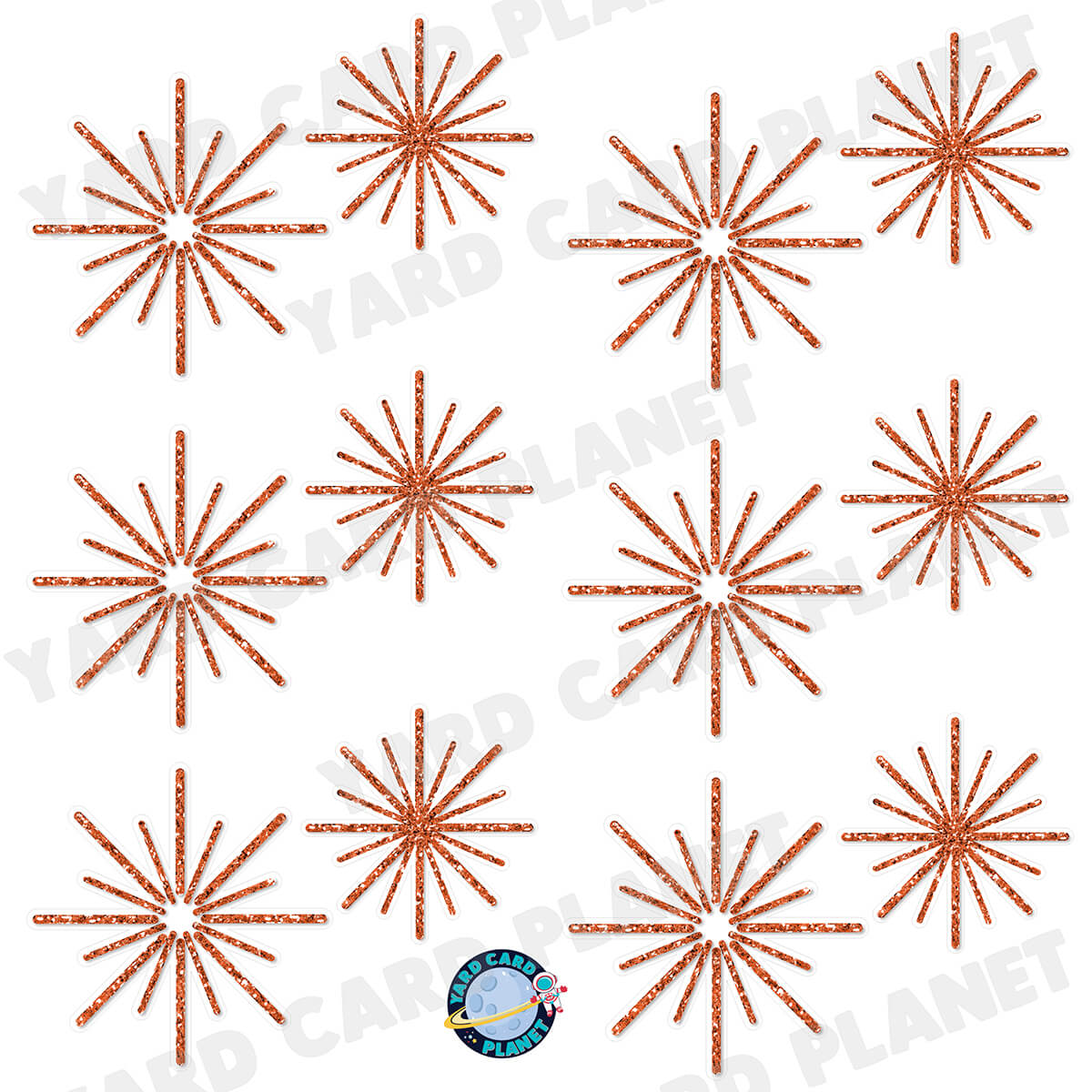Orange Glitter Pattern Starbursts Half Sheet Yard Card Flair Set