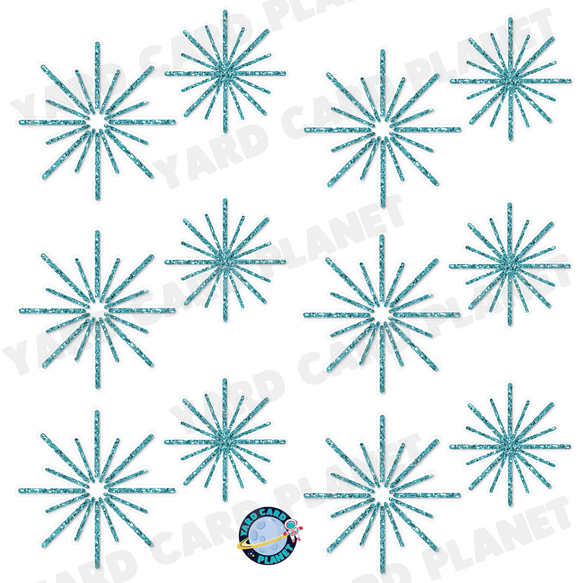 Teal Glitter Pattern Starbursts Half Sheet Yard Card Flair Set