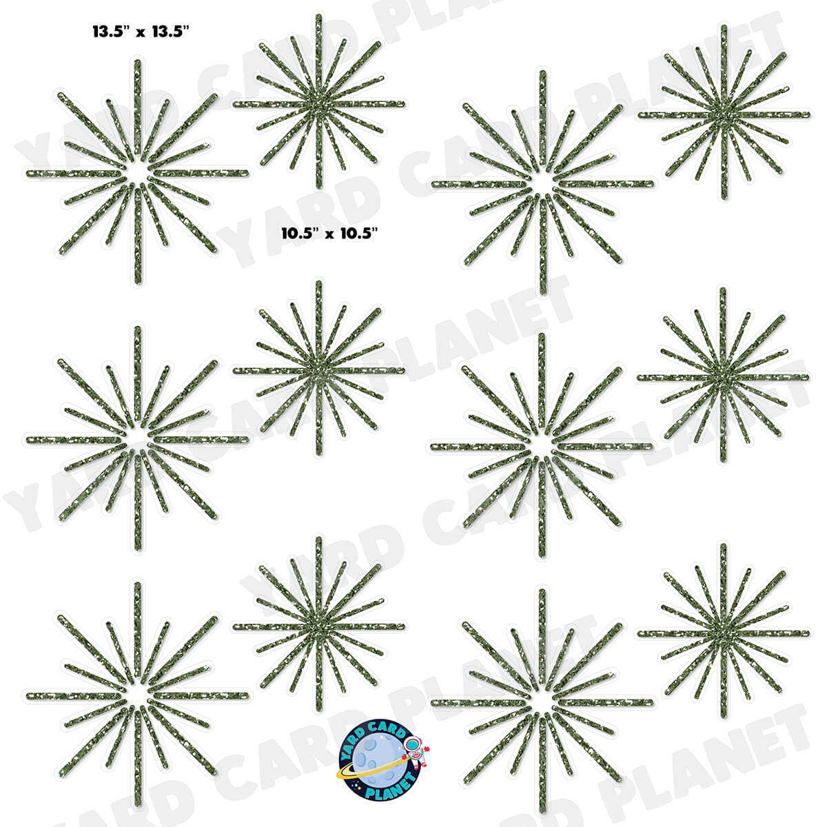 Hunter Green Glitter Pattern Starbursts Half Sheet Yard Card Flair Set