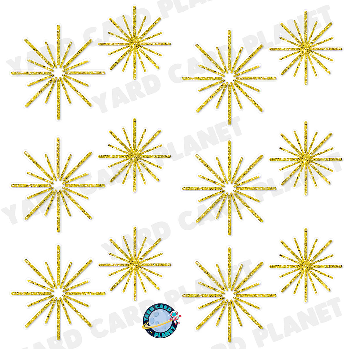 Yellow Glitter Pattern Starbursts Half Sheet Yard Card Flair Set