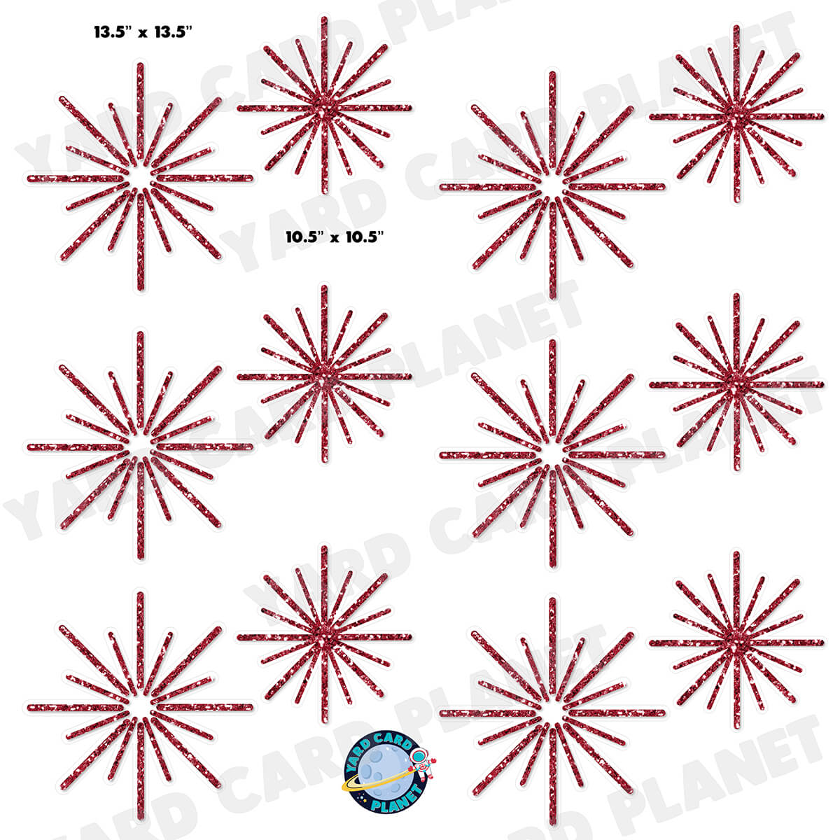 Maroon Glitter Pattern Starbursts Half Sheet Yard Card Flair Set