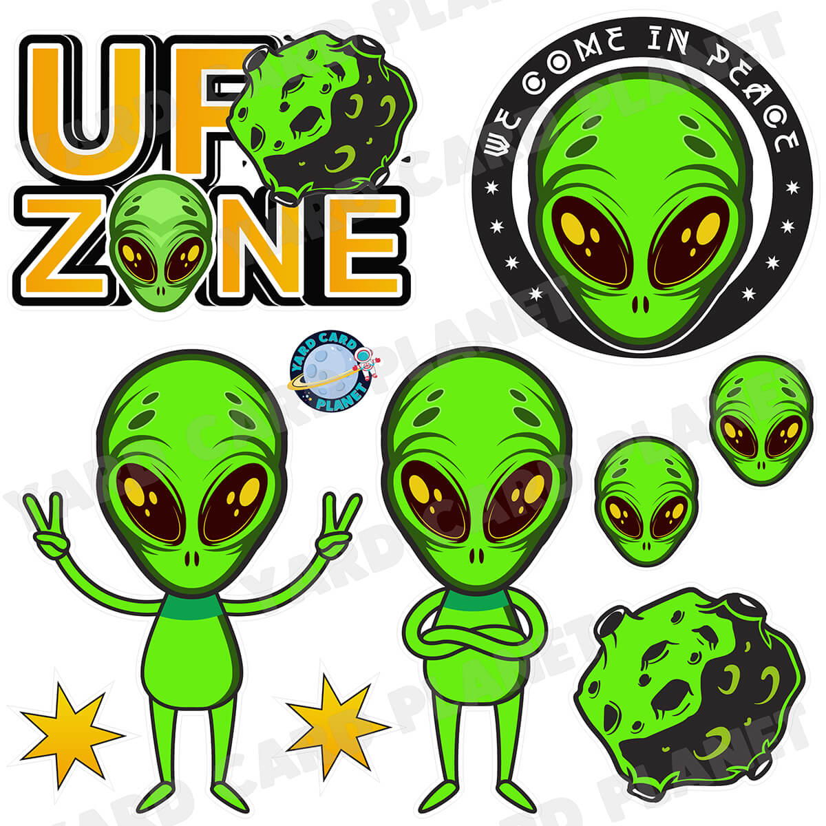 Alien UFO Zone Half Sheet Yard Card Flair Set