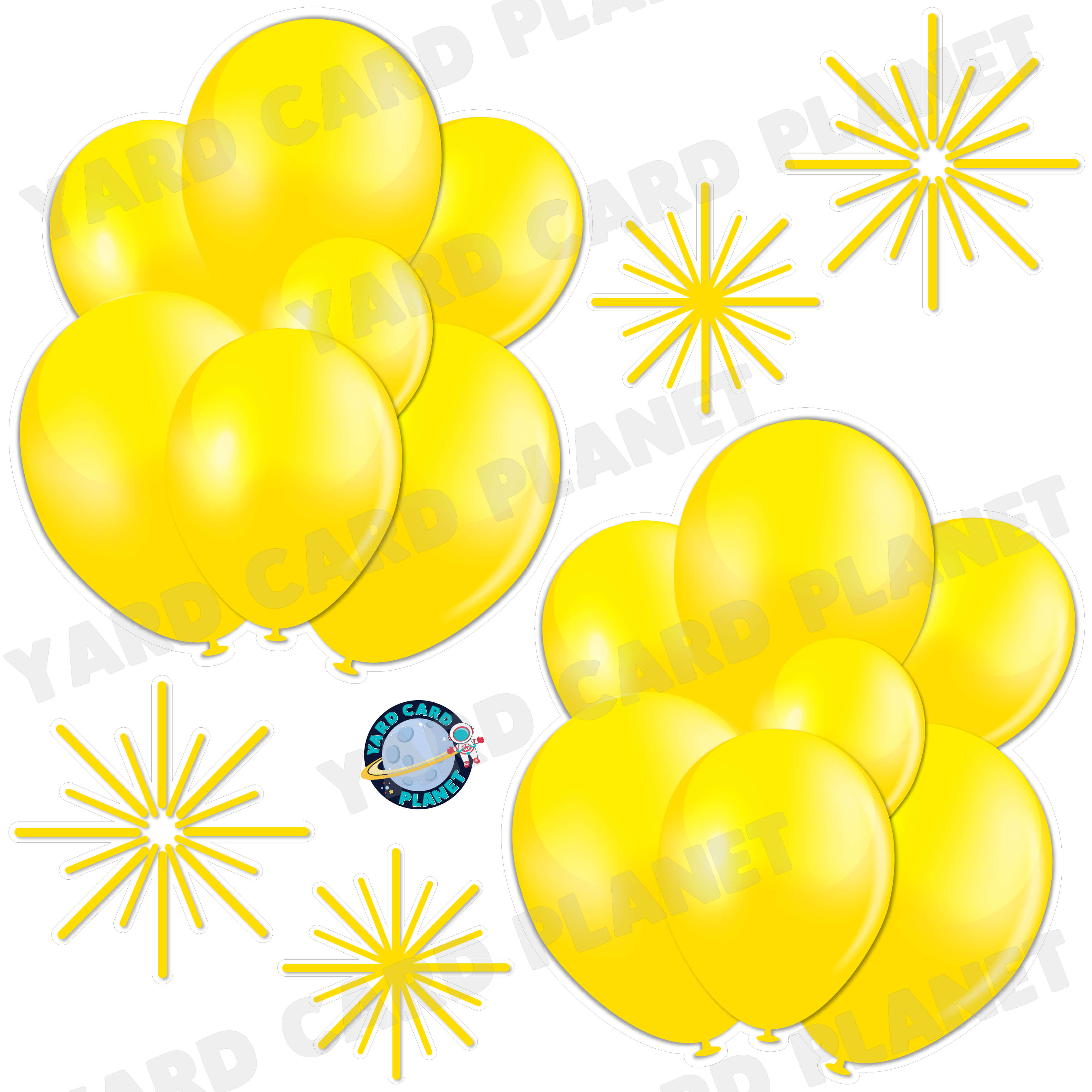 Yellow Balloon Bouquets and Starbursts Half Sheet Yard Card Flair Set