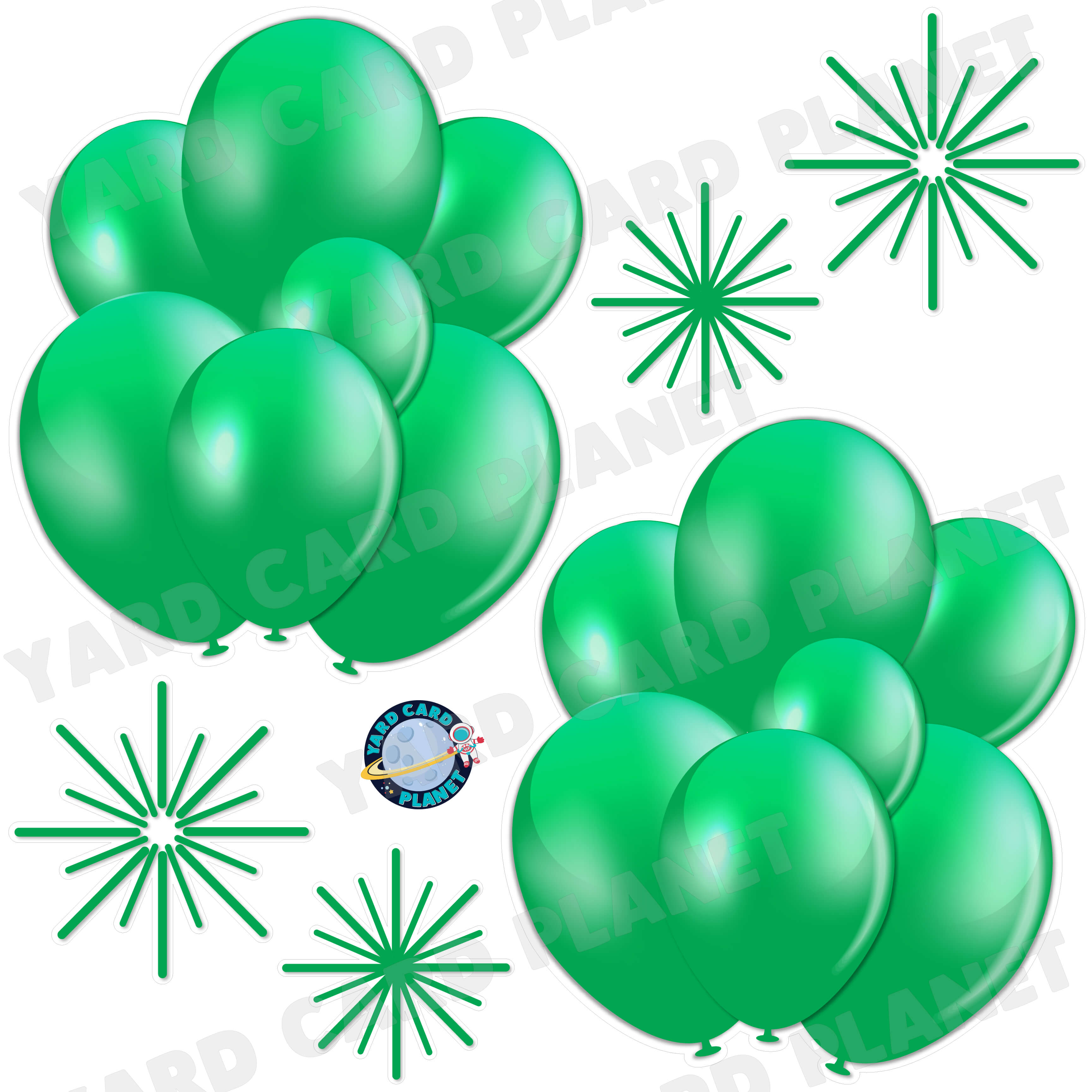 Green Balloon Bouquets and Starbursts Half Sheet Yard Card Flair Set