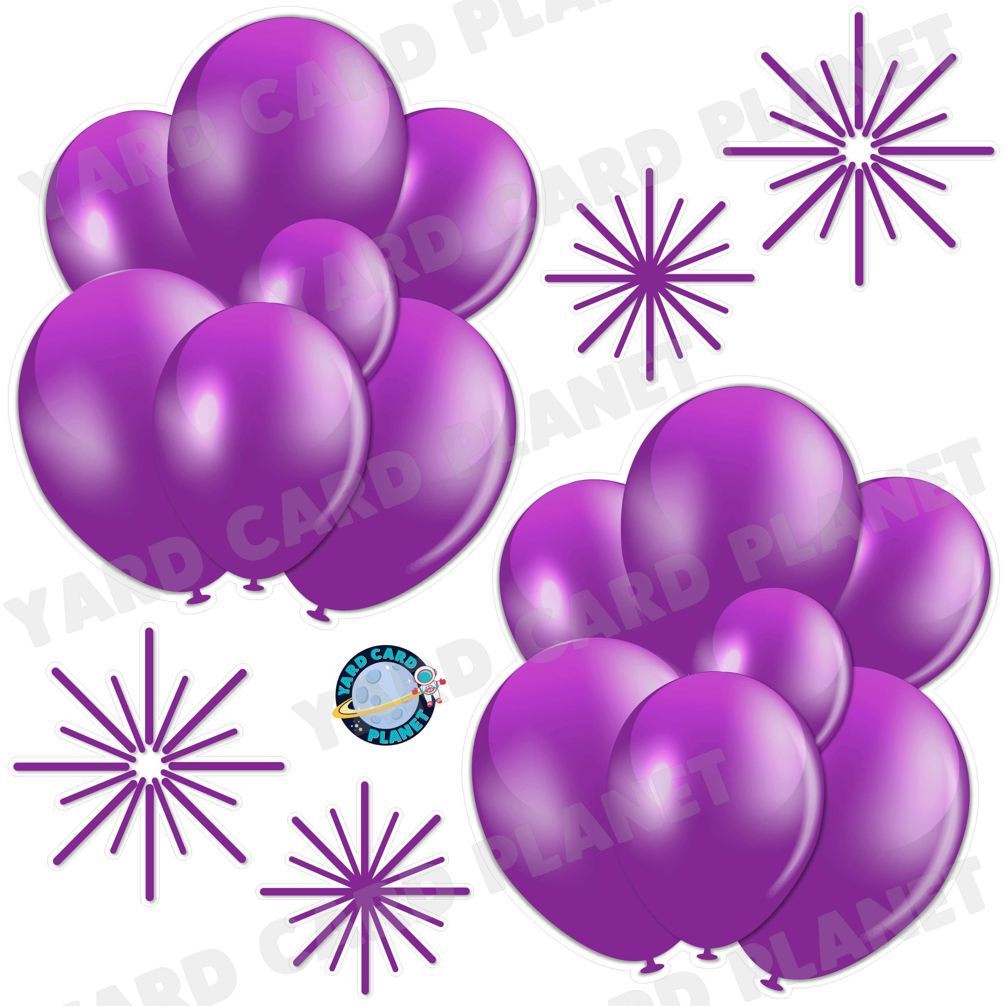Purple Balloon Bouquets and Starbursts Half Sheet Yard Card Flair Set