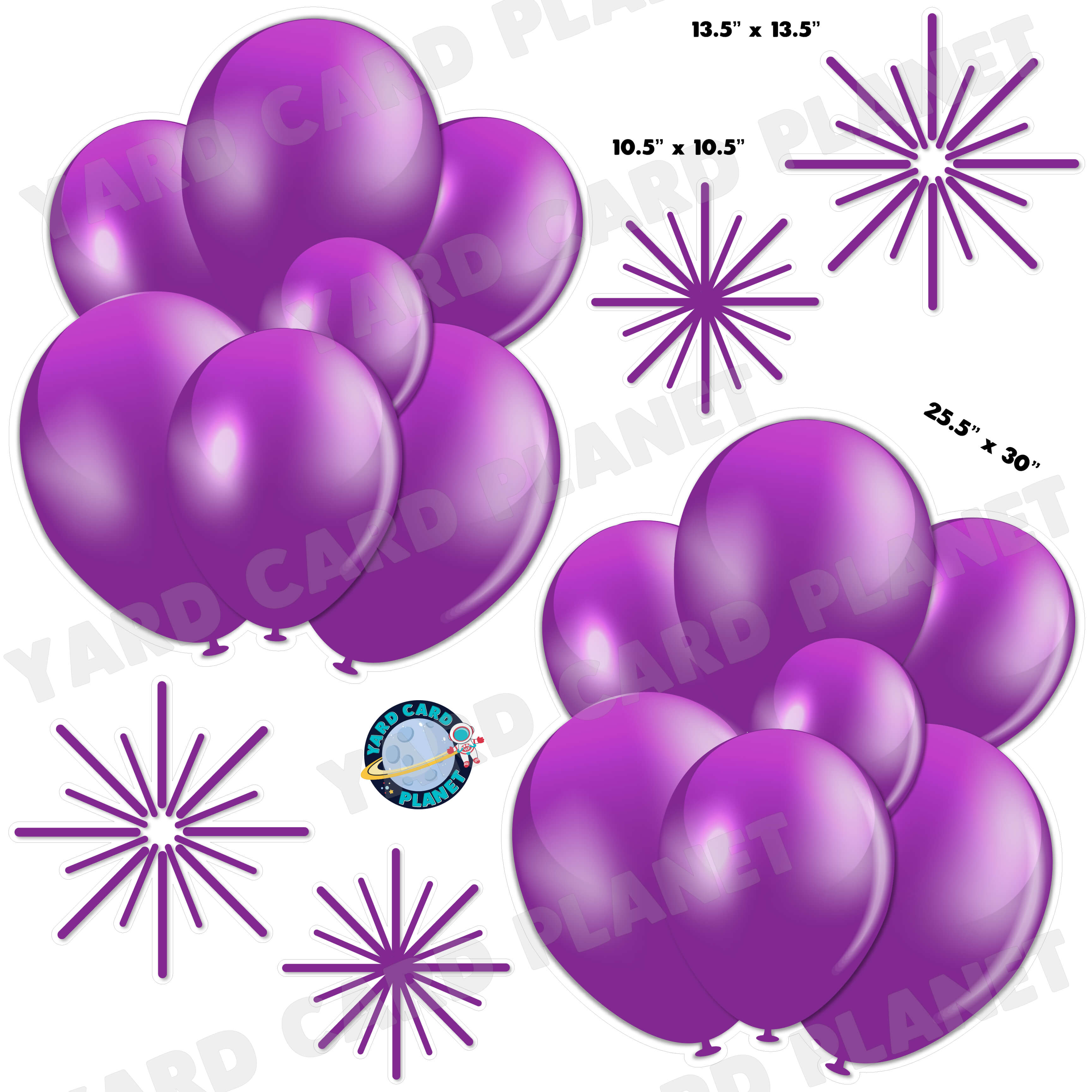 Purple Balloon Bouquets and Starbursts Half Sheet Yard Card Flair Set