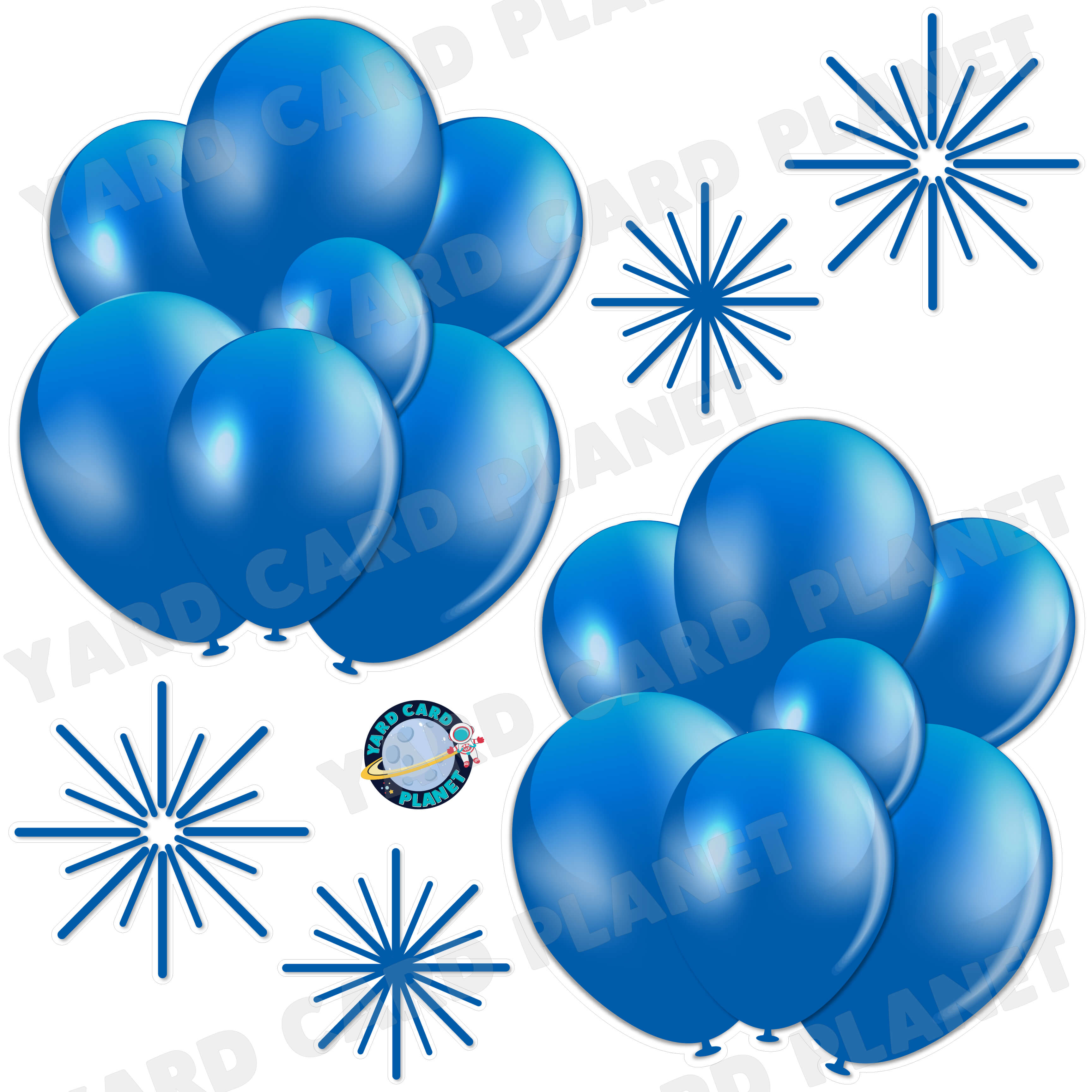 Blue Balloon Bouquets and Starbursts Half Sheet Yard Card Flair Set