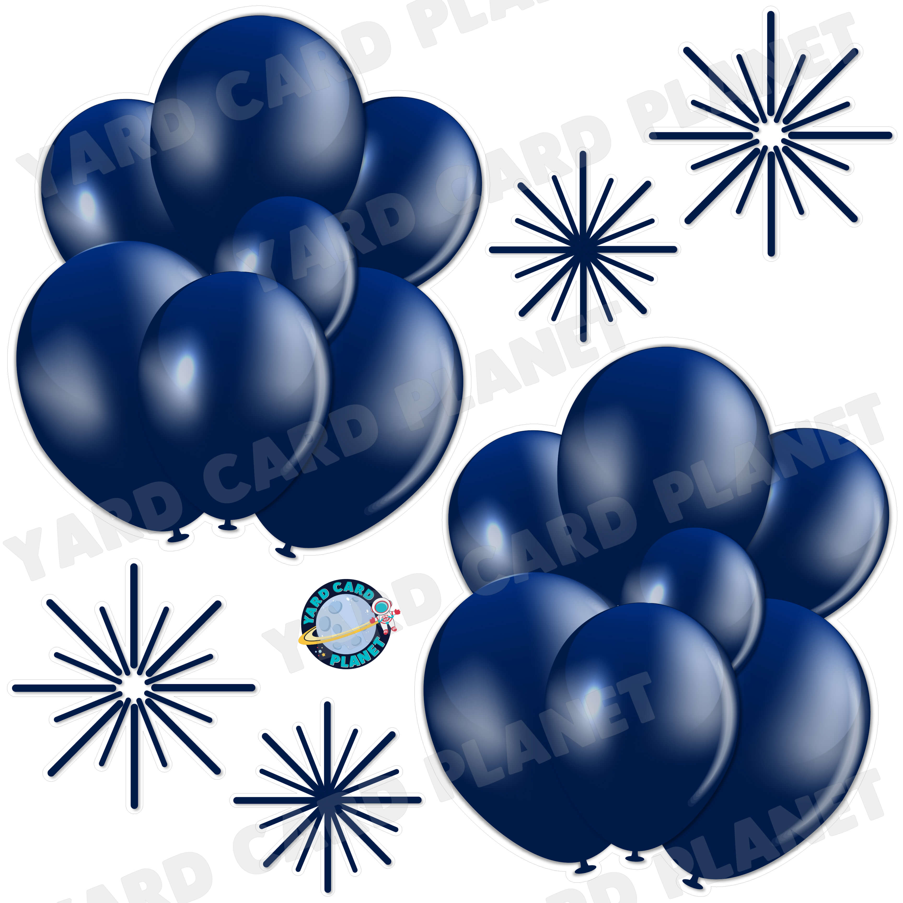 Navy Blue Balloon Bouquets and Starbursts Half Sheet Yard Card Flair Set
