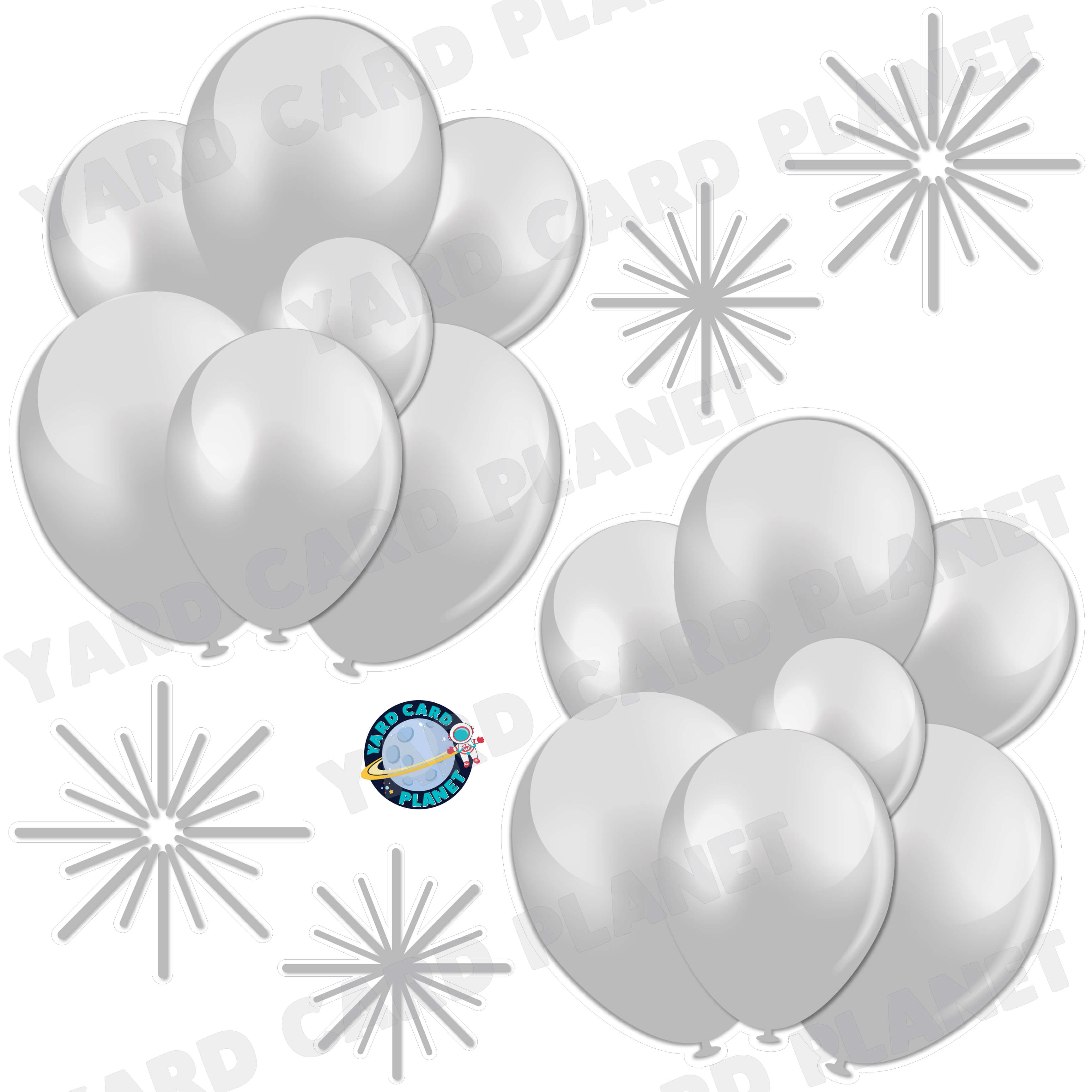Grey Balloon Bouquets and Starbursts Half Sheet Yard Card Flair Set