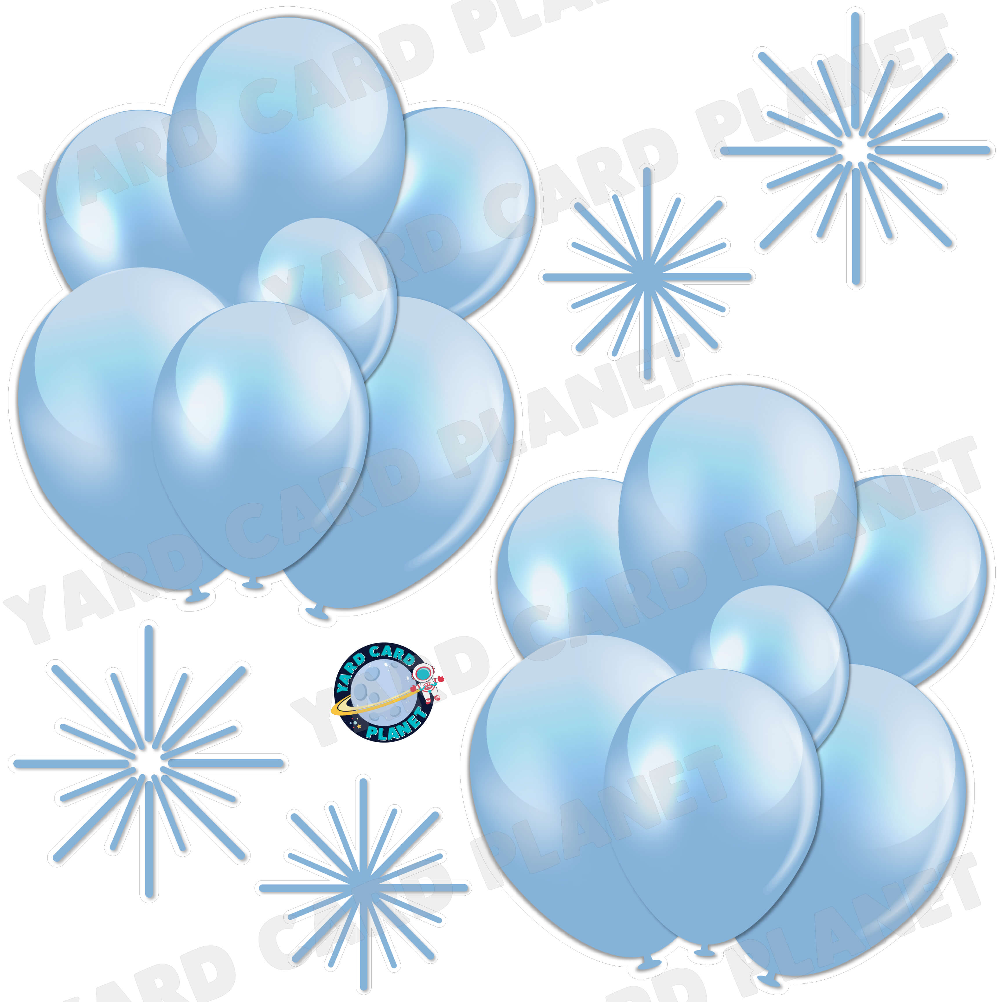 Baby Blue Balloon Bouquets and Starbursts Half Sheet Yard Card Flair Set