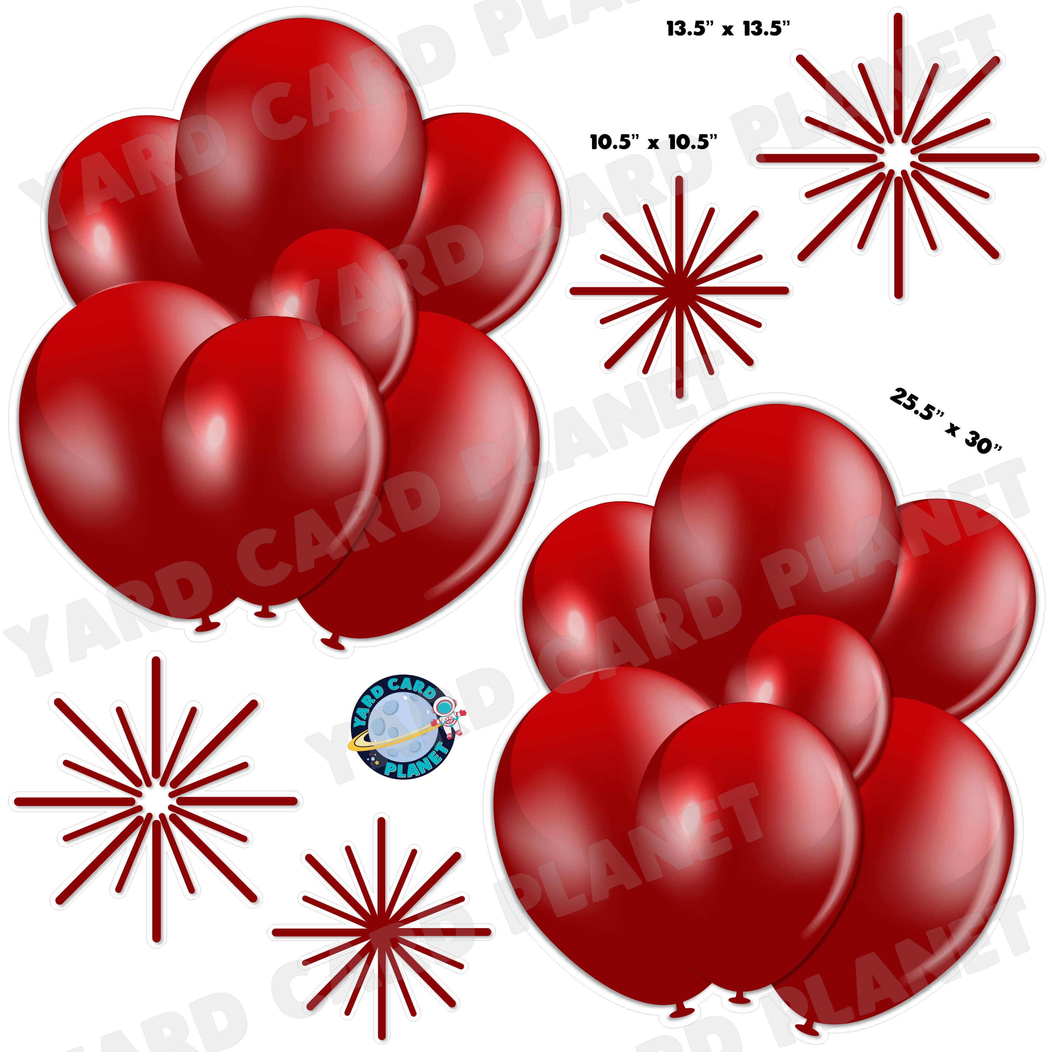 Maroon Balloon Bouquets and Starbursts Half Sheet Yard Card Flair Set