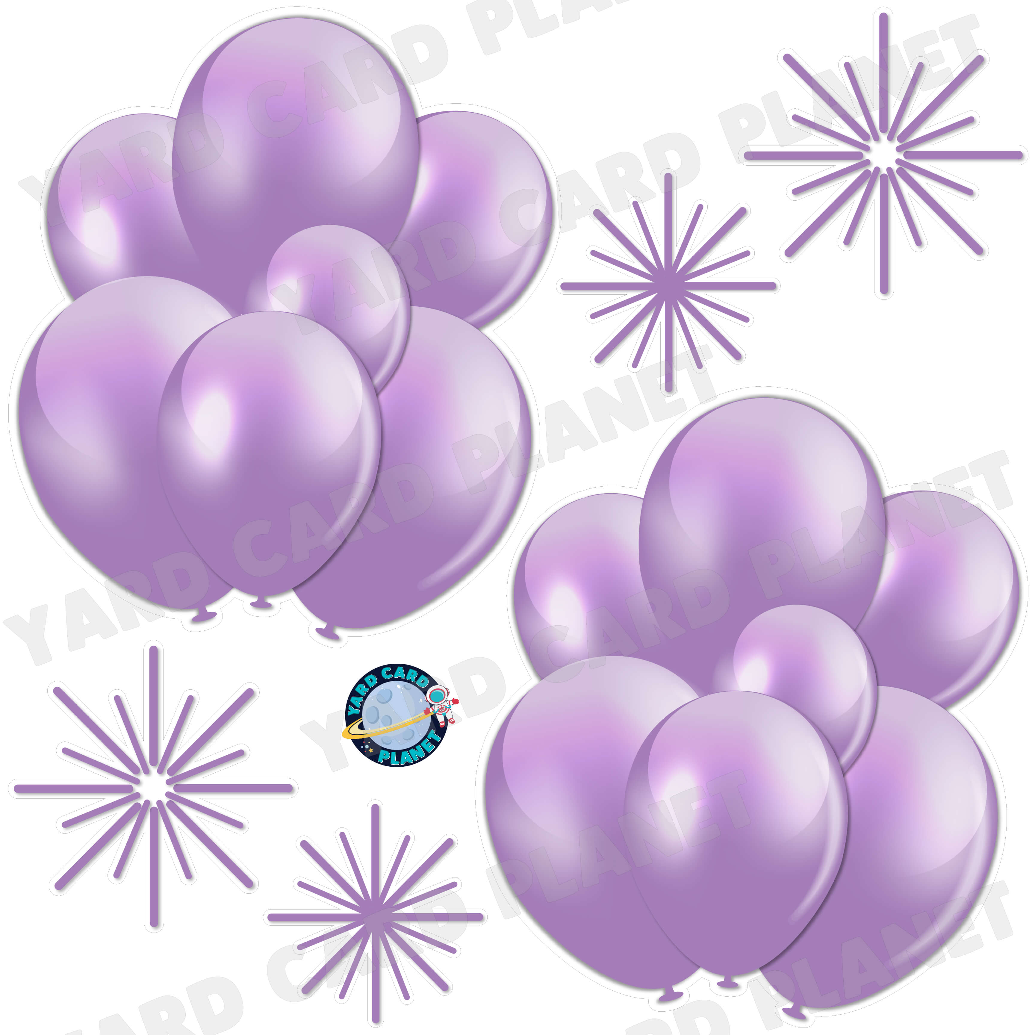 Light Purple Balloon Bouquets and Starbursts Half Sheet Yard Card Flair Set