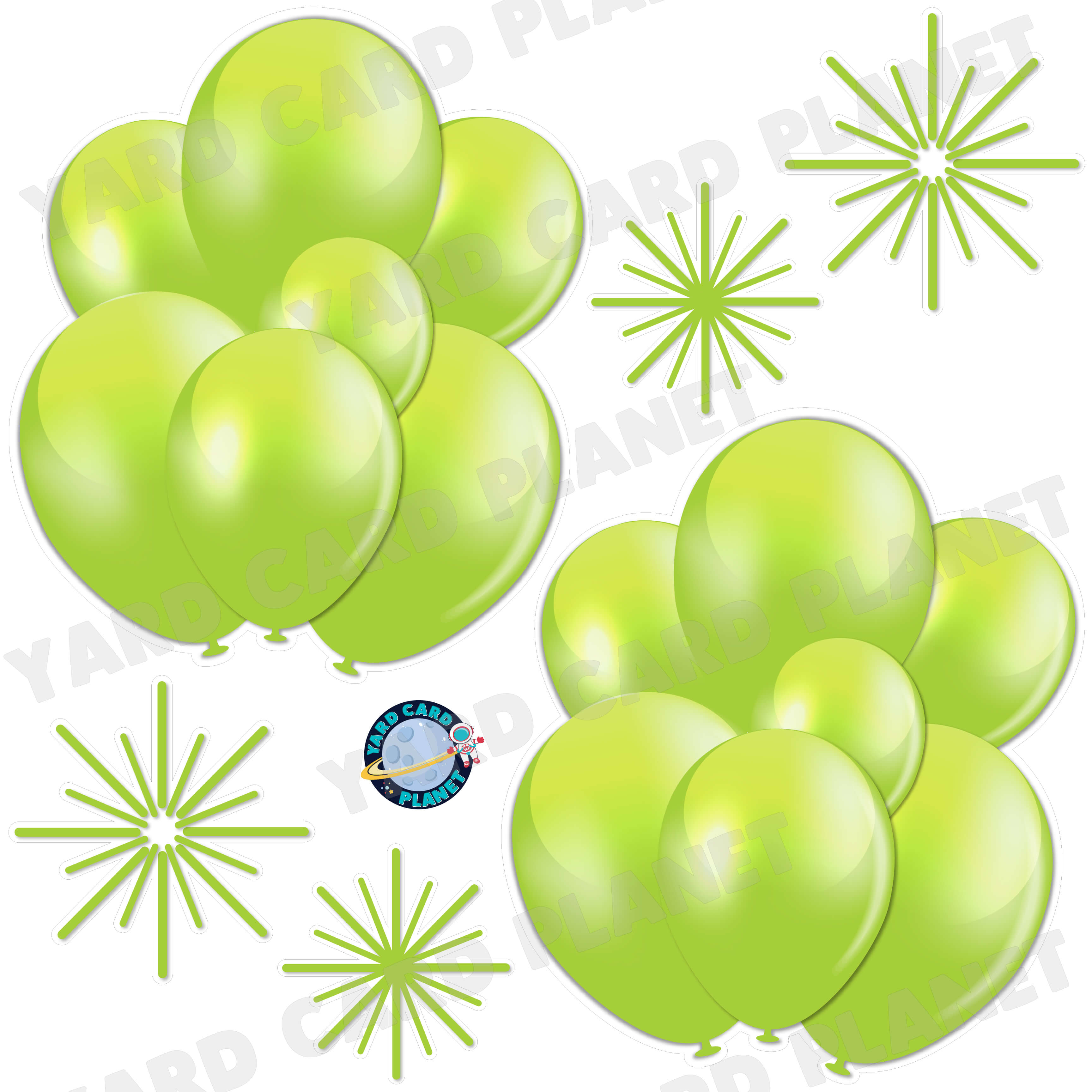 Lime Green Balloon Bouquets and Starbursts Half Sheet Yard Card Flair Set